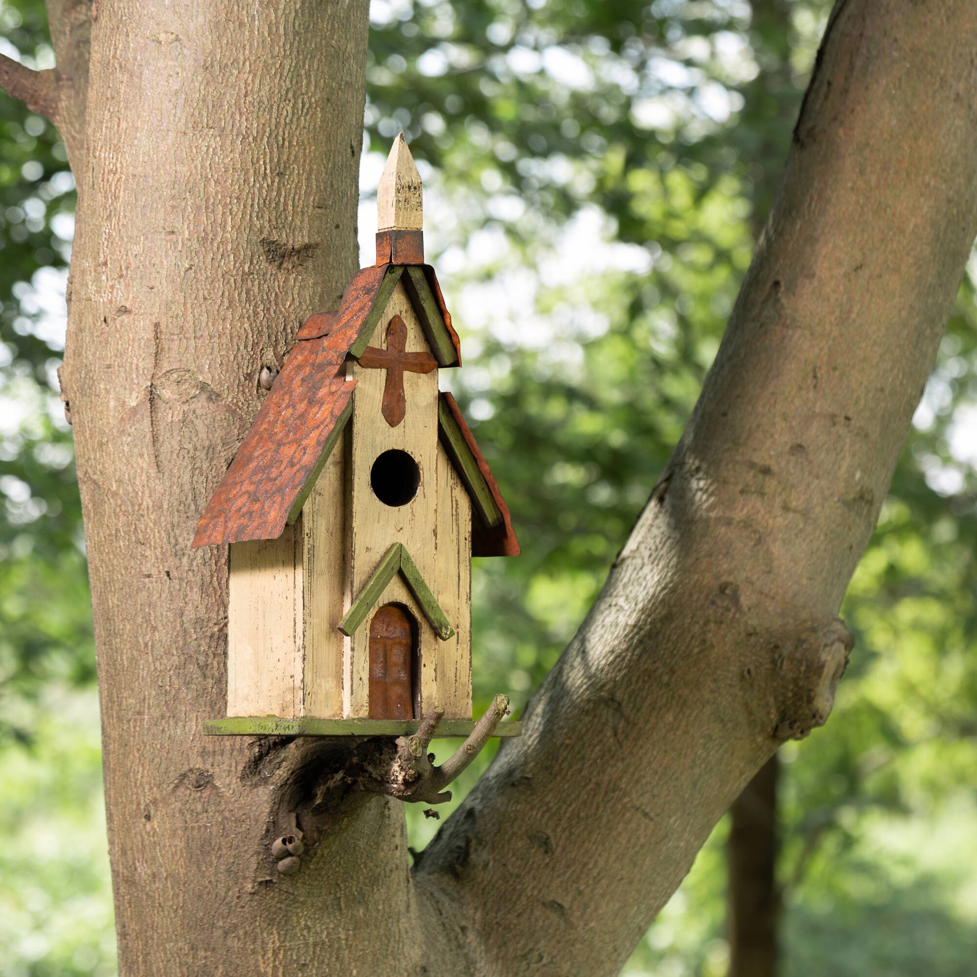Glitzhome® Distressed Wooden Church Birdhouse