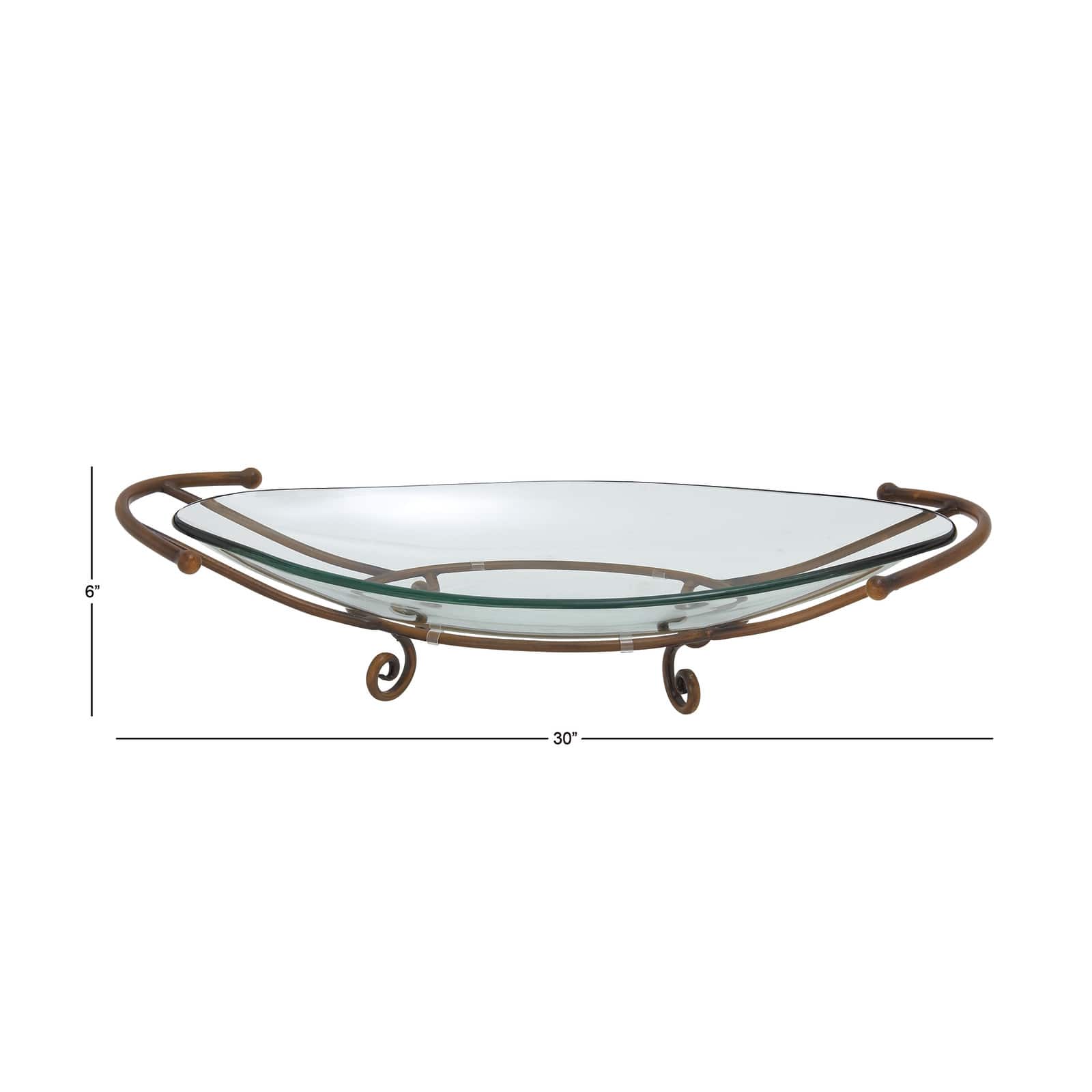 Brass Glass and Metal Modern Serving Bowl, 6" x 30" x 12"
