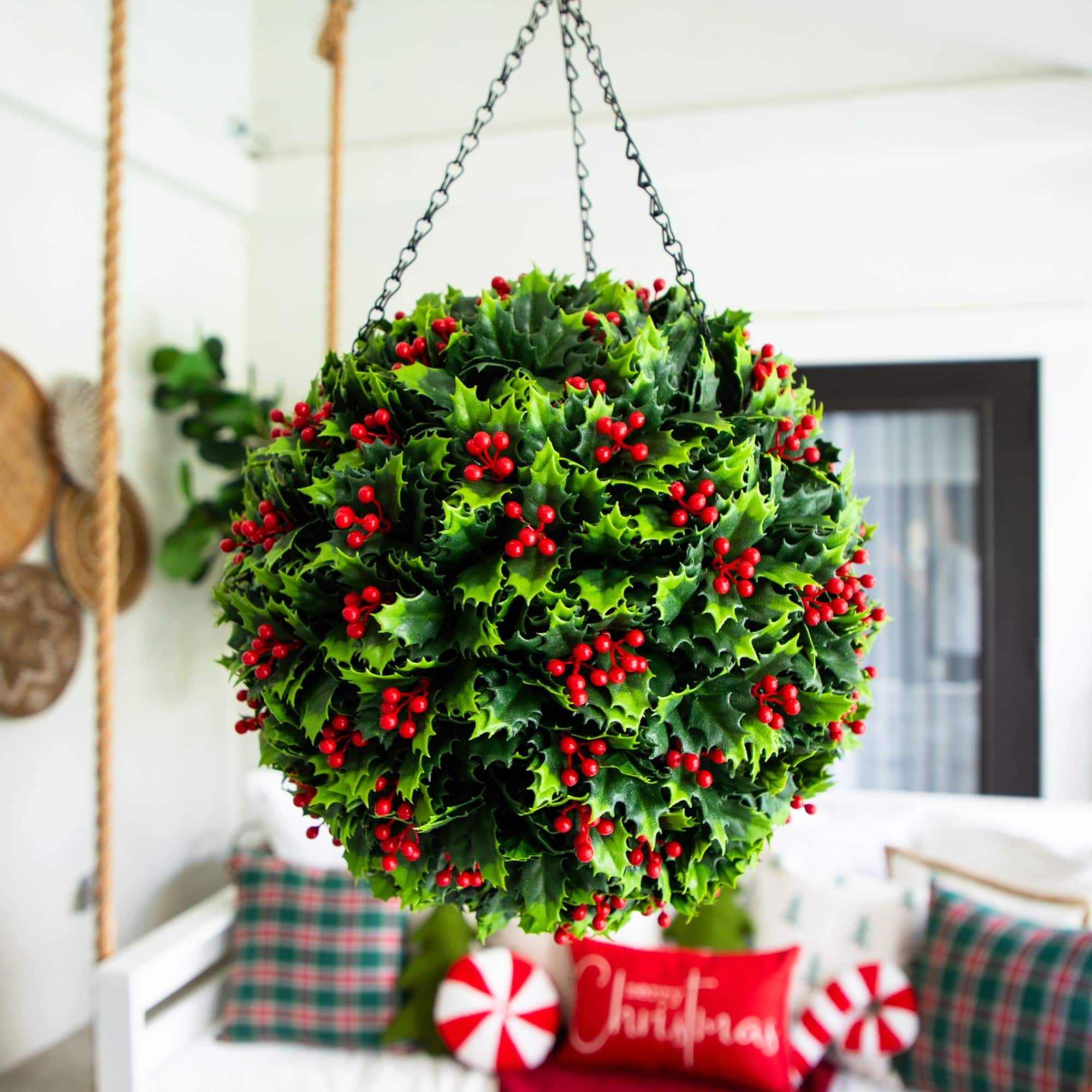 Nearly Natural UV Resistant Artificial Holly Berry Christmas Hanging Ball
