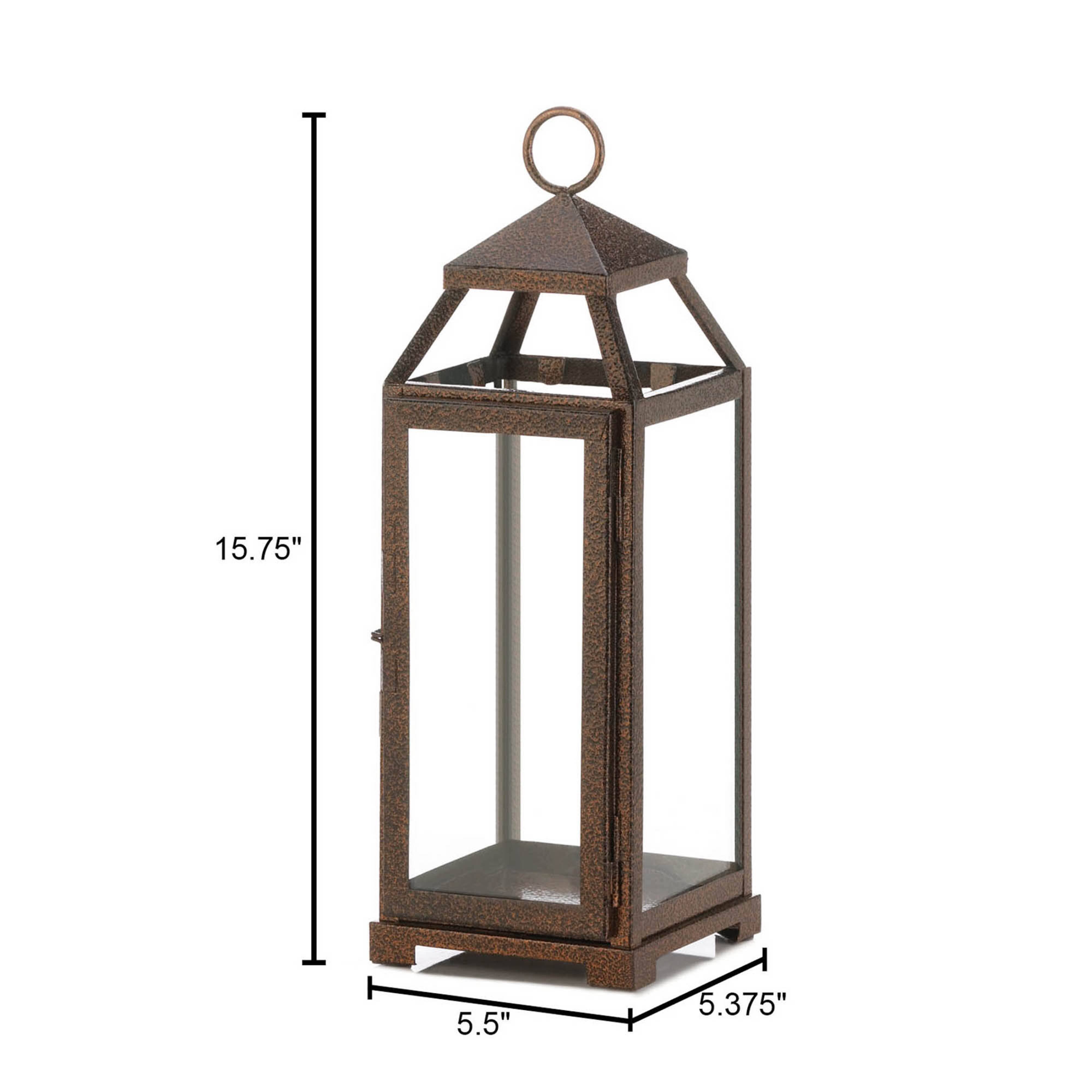 16" Iron & Glass Copper Lantern