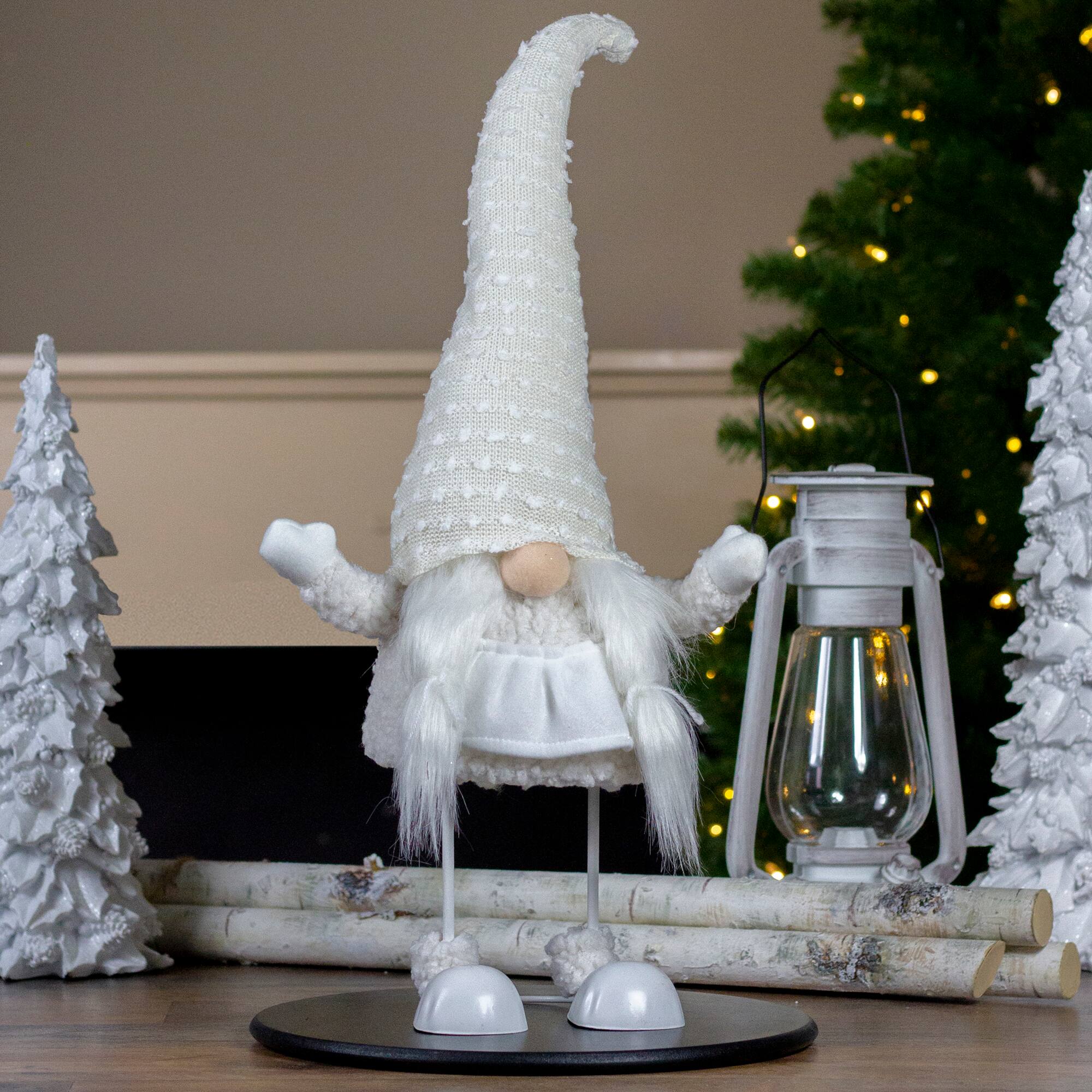 24.5" White & Beige Spring-Loaded Serena Christmas Gnome with Pigtails