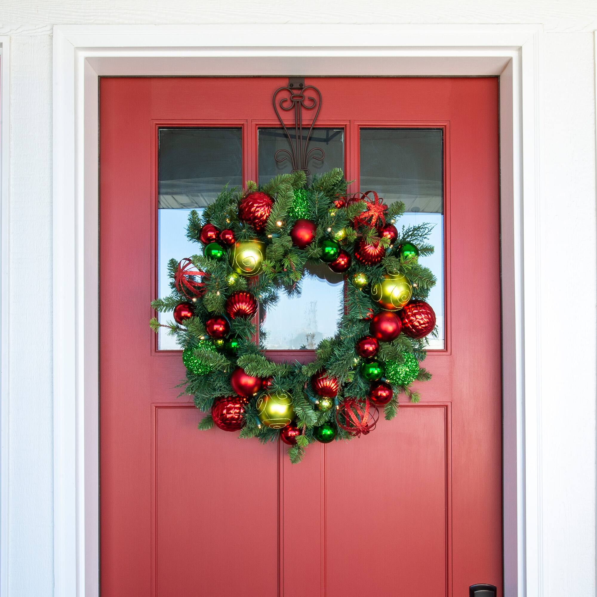 Village Lighting 30" Pre-Lit Festive Holiday Christmas Wreath, Clear LED Lights