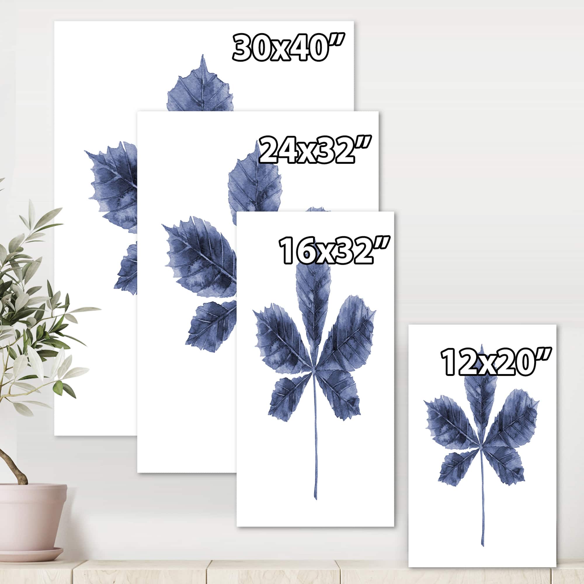 Designart - Navy Blue Chestnut Leaf