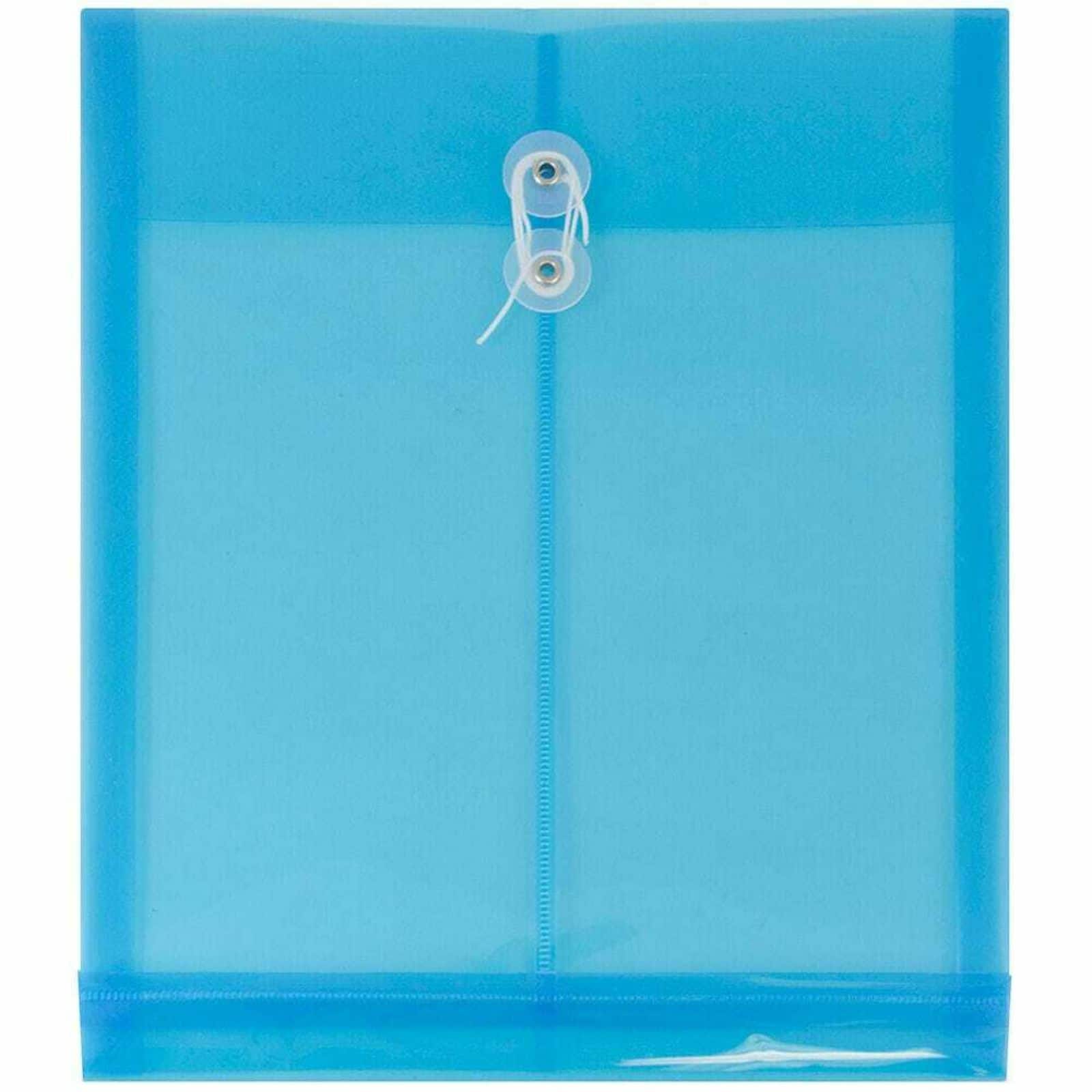 JAM Paper 9.75" x 13" Blue Plastic Button String Open End Envelopes, 24ct.
