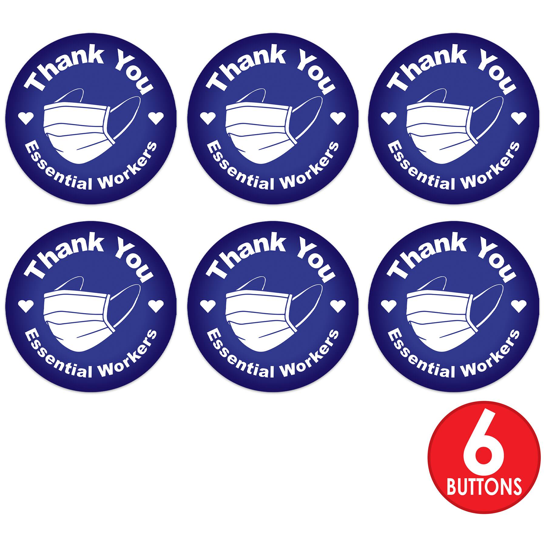 Beistle 2" Blue Thank You Essential Workers Buttons, 6ct.