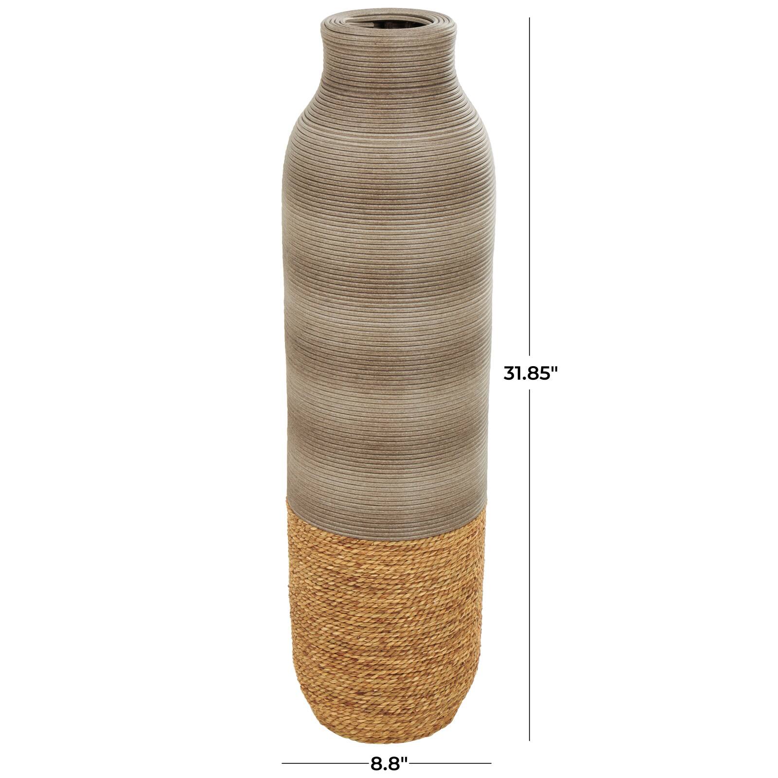 32" Brown Seagrass  Handmade Ribbed Vase with Coiled Seagrass Base
