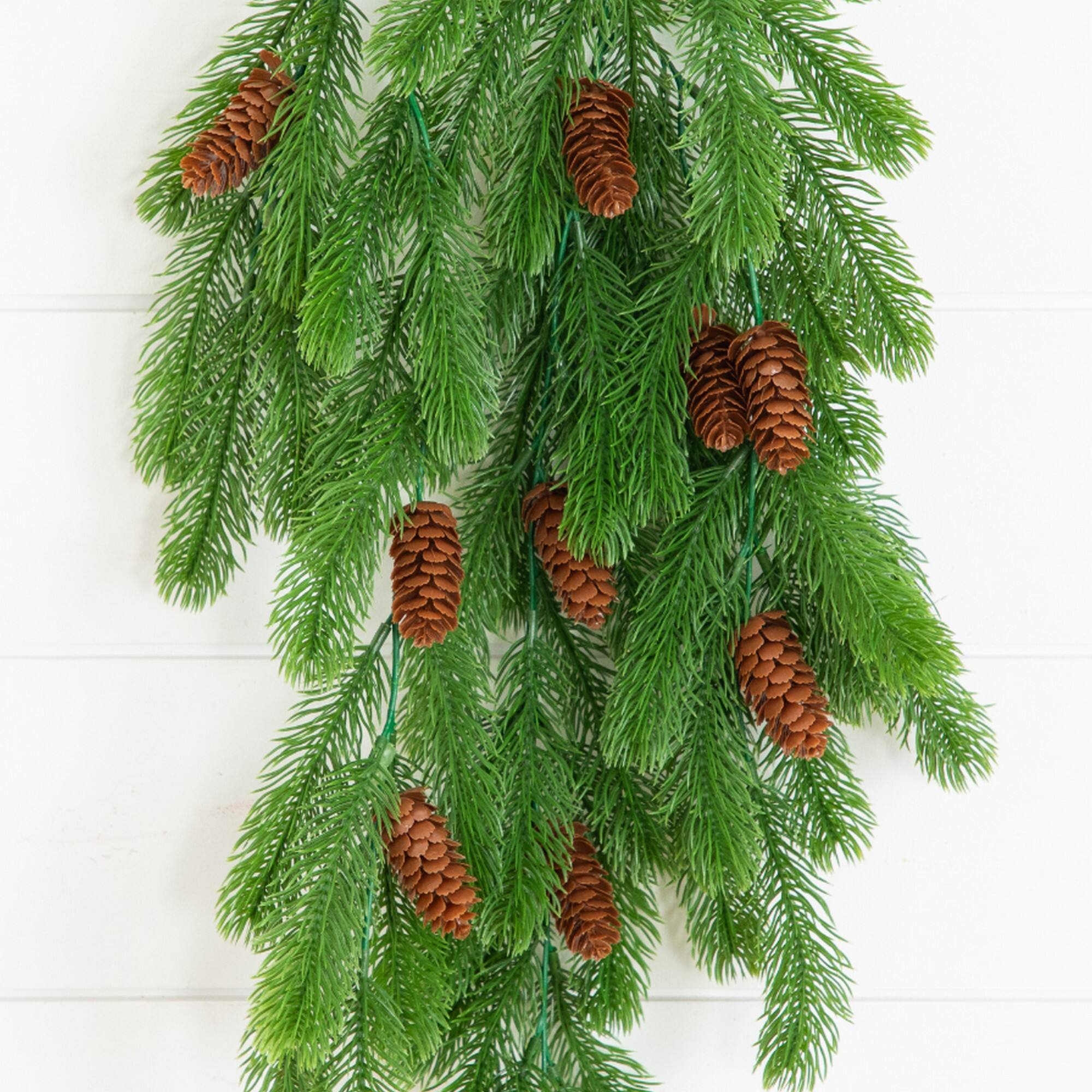 Nearly Natural 30" UV Resistant Artificial Christmas Pine & Pinecone Hanging Plants, 3ct.