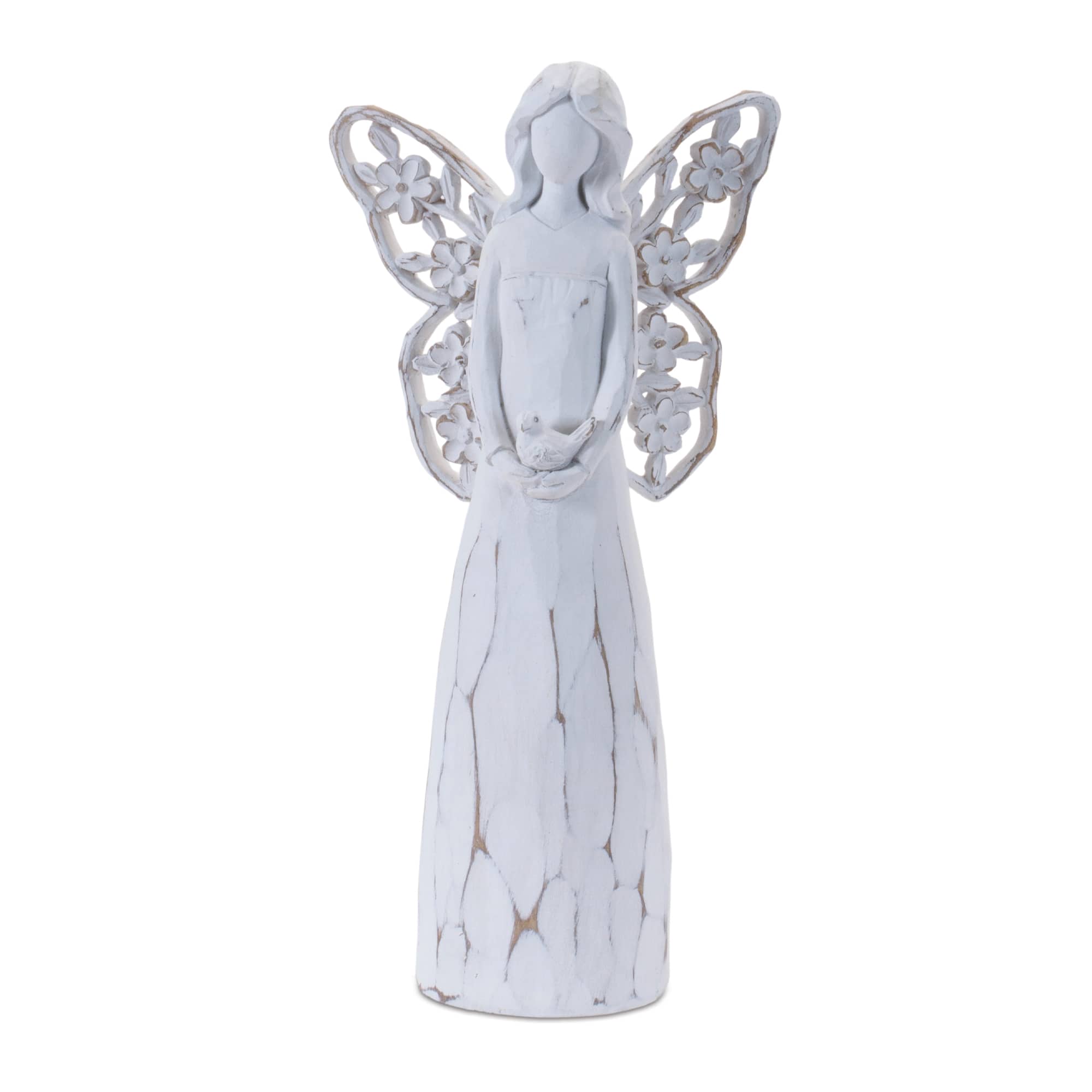 White & Beige Butterfly Wing Angel Figurine Set