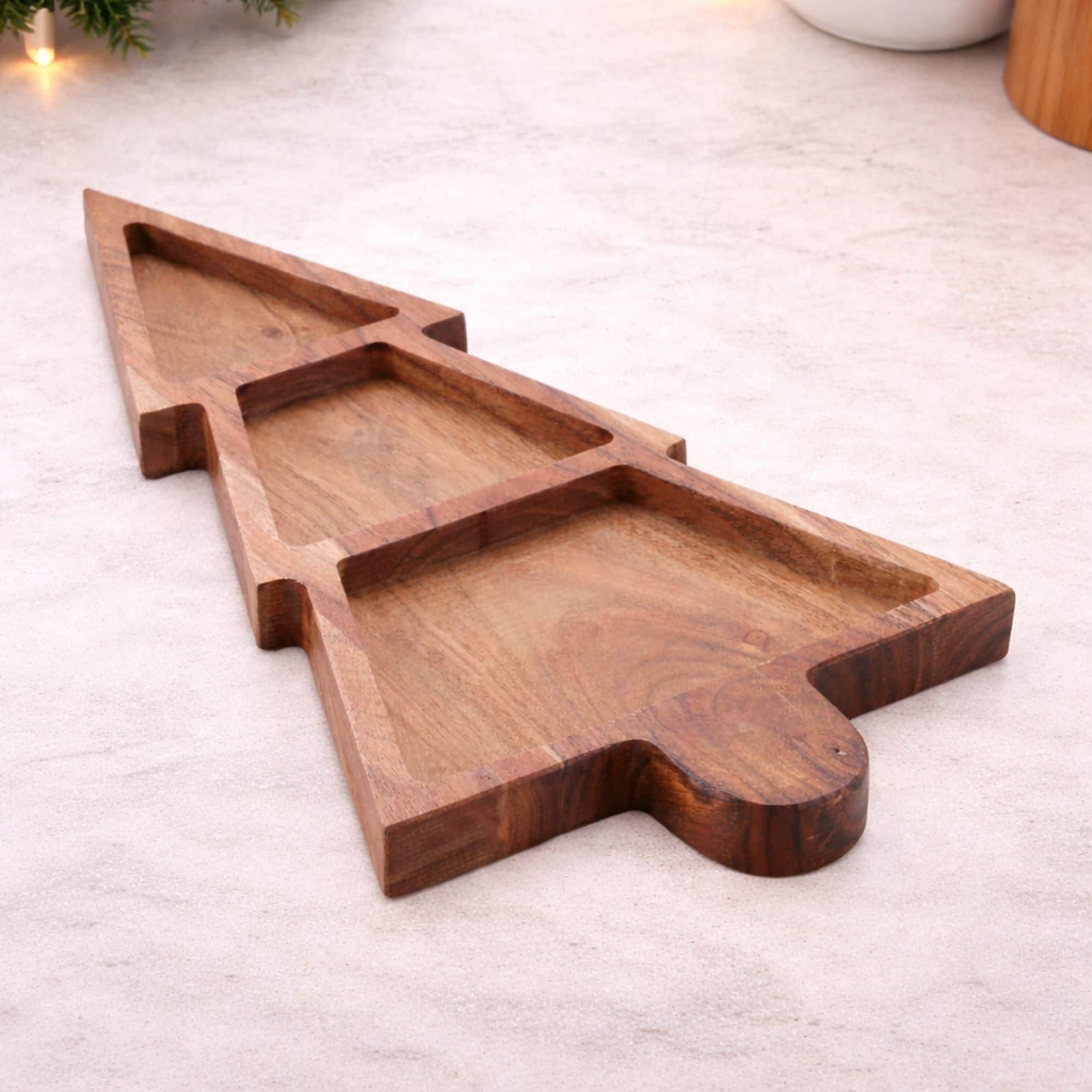 Melrose 15" Wood Christmas Tree Divided Serving Tray
