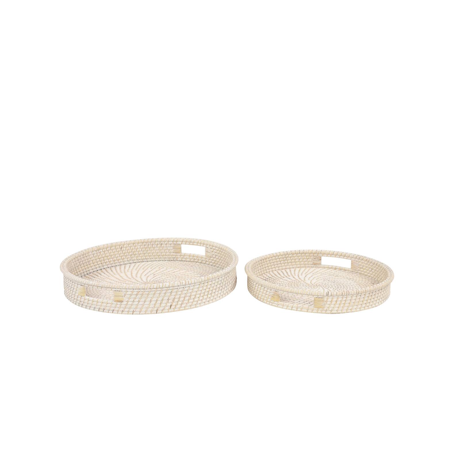 Set of 2" Cream Wood Boho Style Tray, 20", 16"