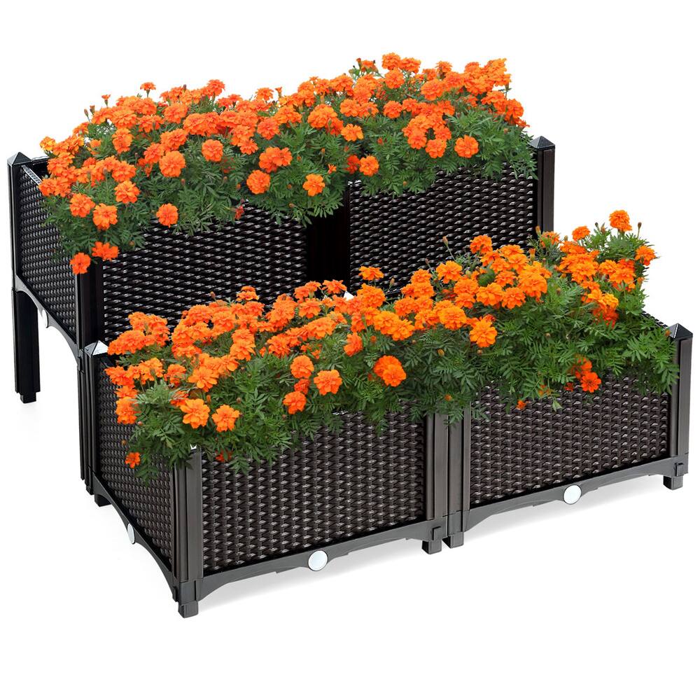 Costway 16" x 17.5" Black & Brown Raised Garden Planter Boxes, 4ct.