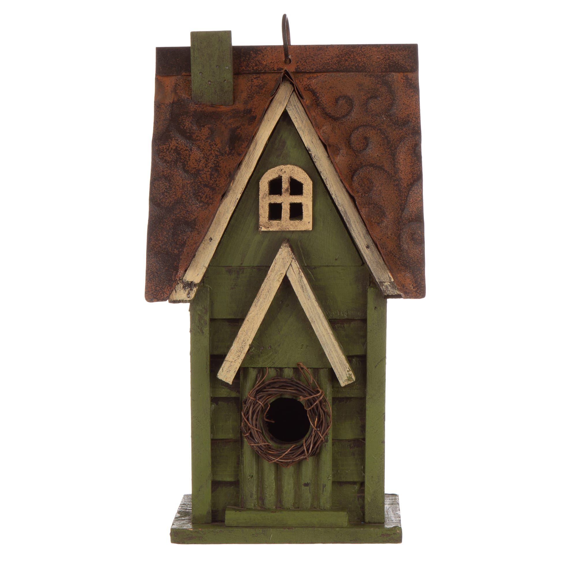 Glitzhome® Tall Distressed Green Wood Bird House