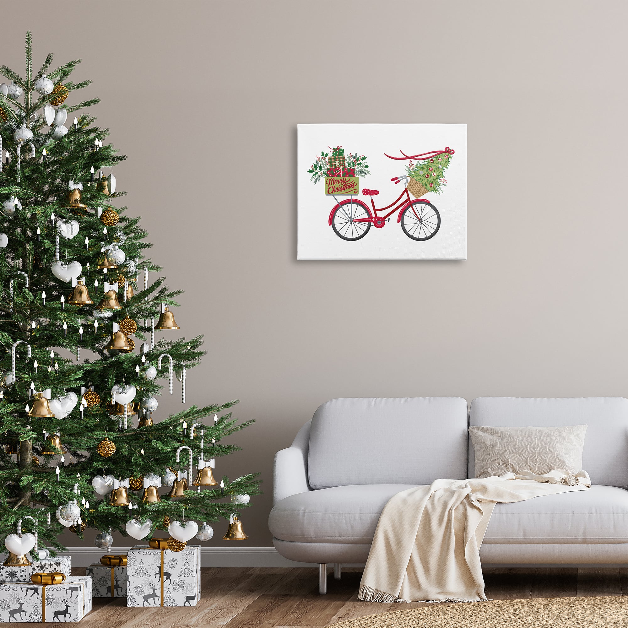 Stupell Industries Merry Christmas Seasonal Bicycle Canvas Wall Art