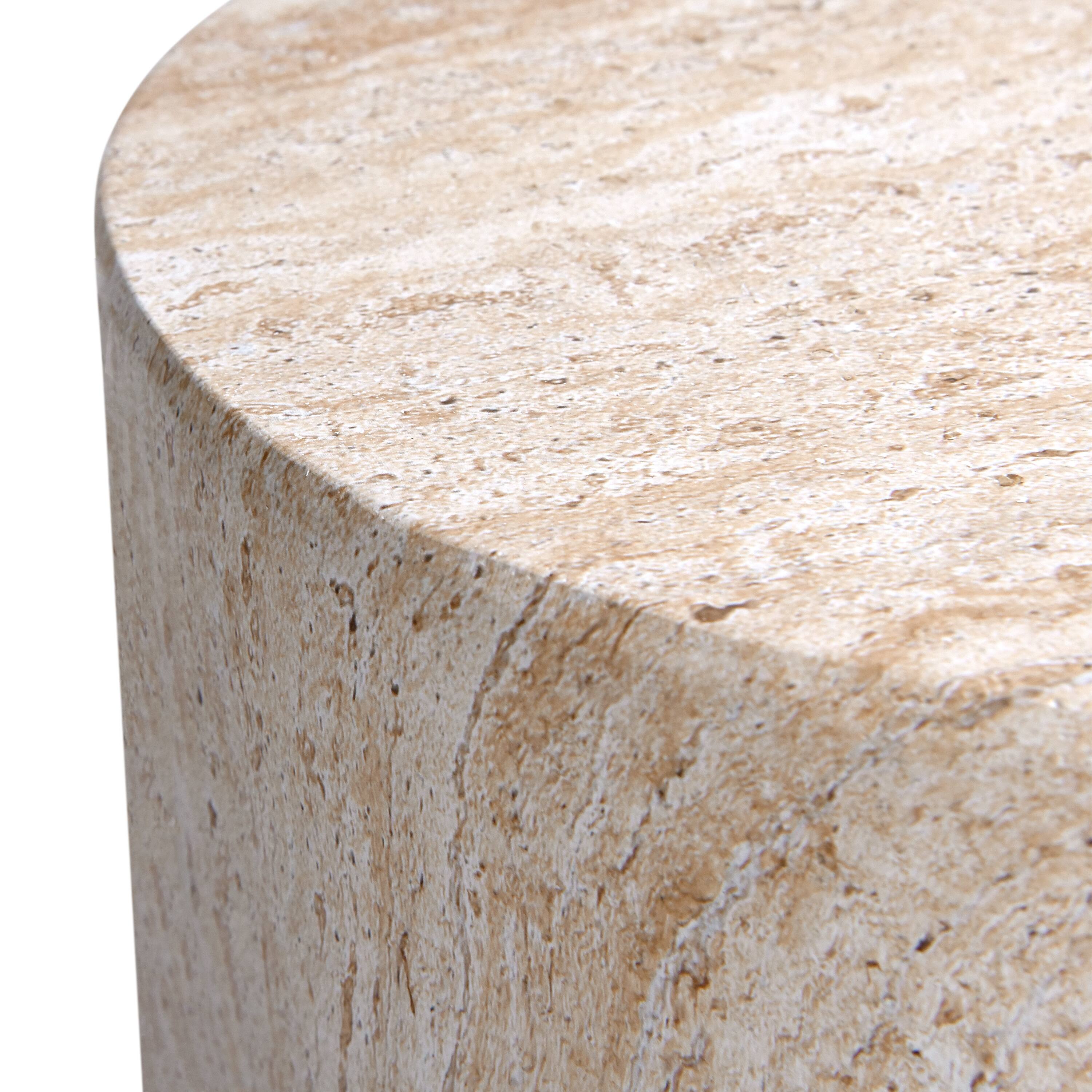 Empire Art Direct 18" Travertine Cylinder Stone Finish MGO Side Accent Table