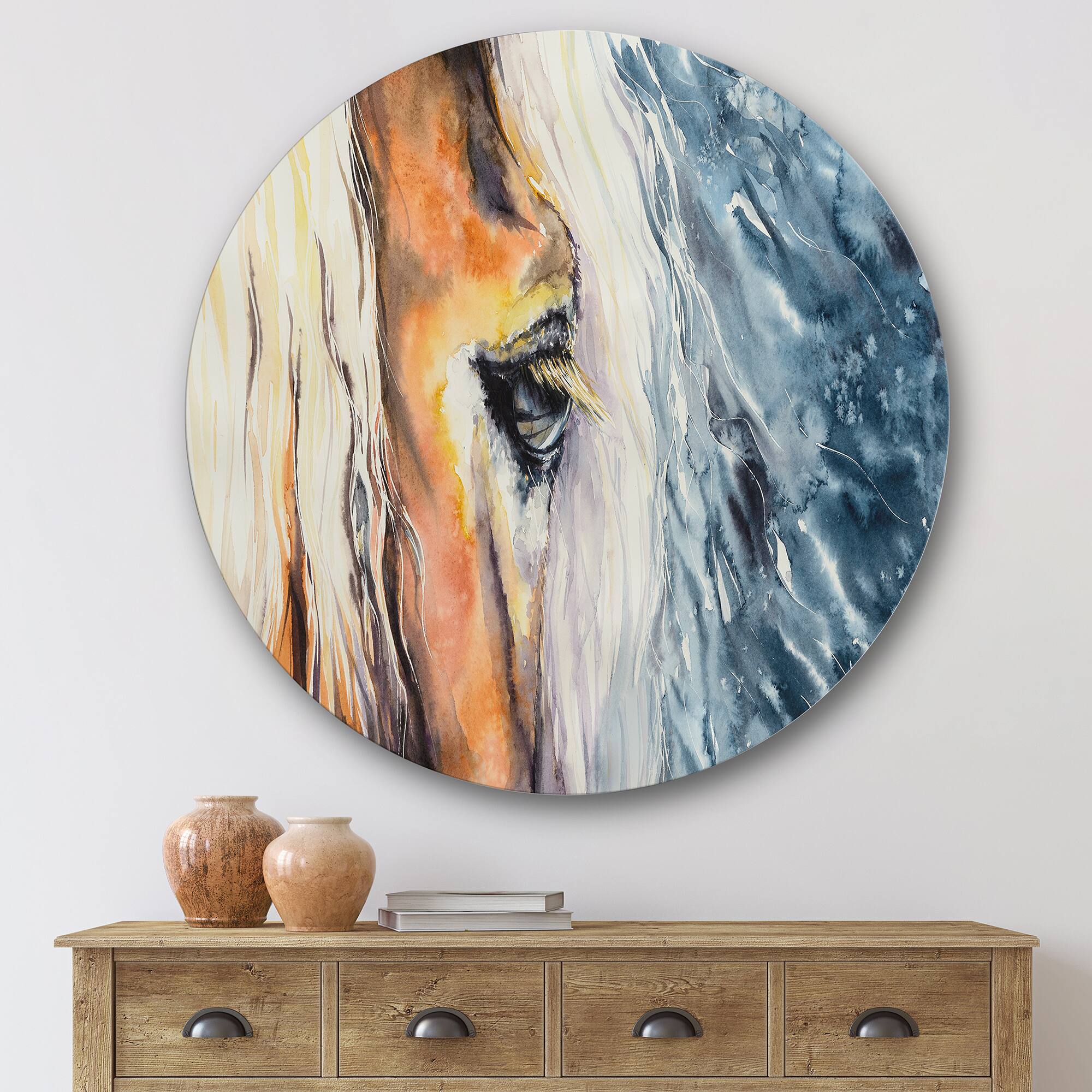 Designart - Close-Up of A Beautiful Horses Eye II - Farmhouse Metal Circle Wall Art