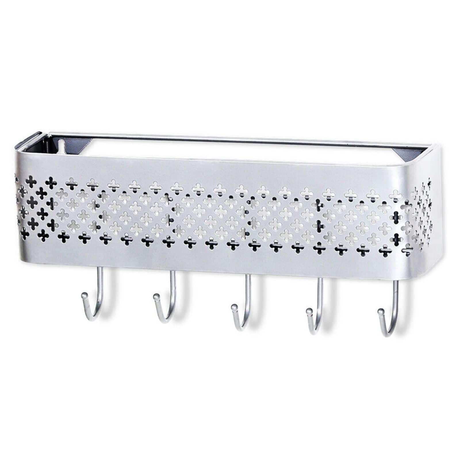 NEX™ Silver Wall-Mounted Mail Sorter and Key Organizer with 5 Hooks
