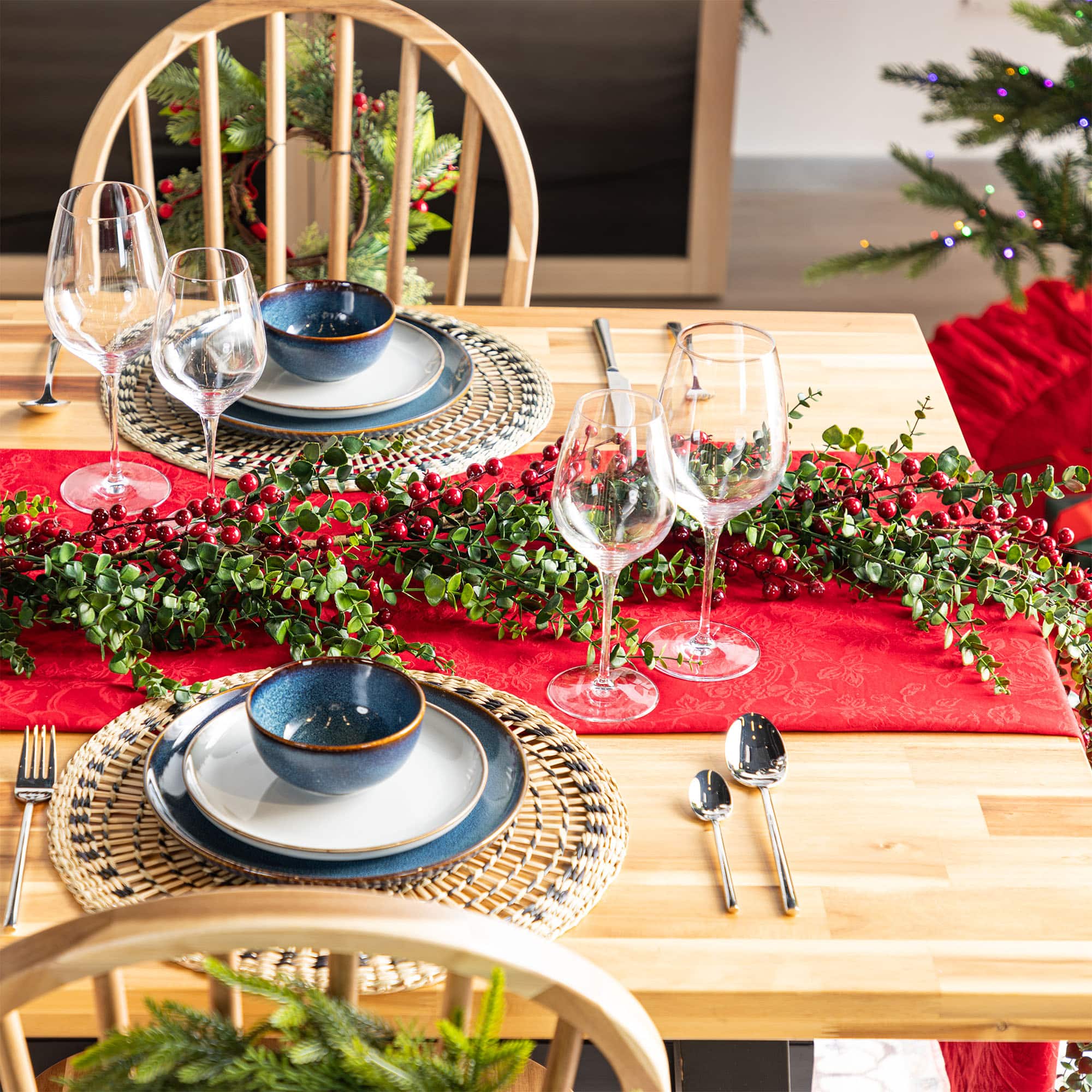 Glitzhome® 9ft Christmas Greenery Eucalyptus Garland with Red Berries