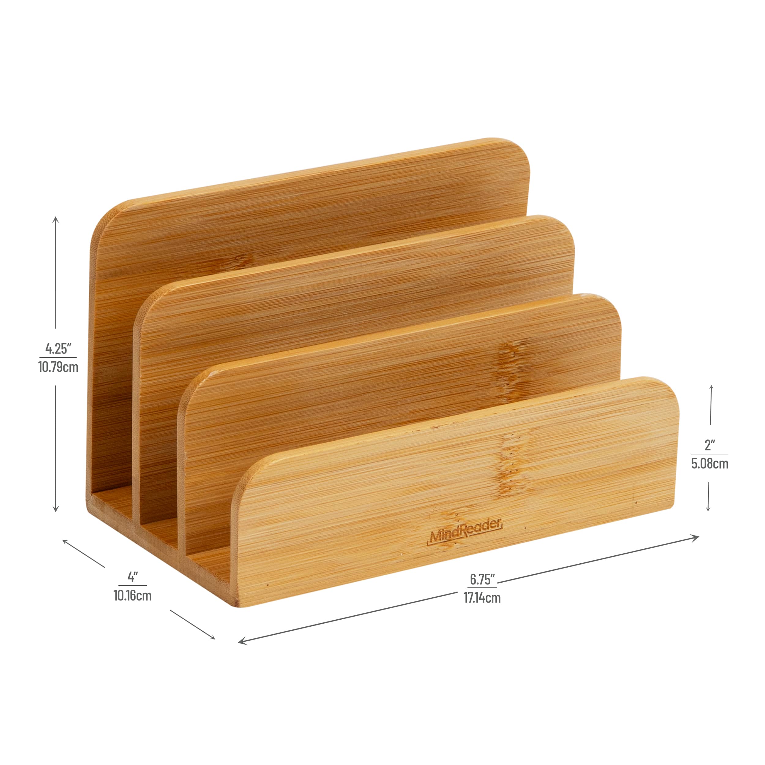 Mind Reader 3-Tier Mail Sorter, Desktop Organizer, Mail Organizer, Modern, Office, Bamboo, Brown