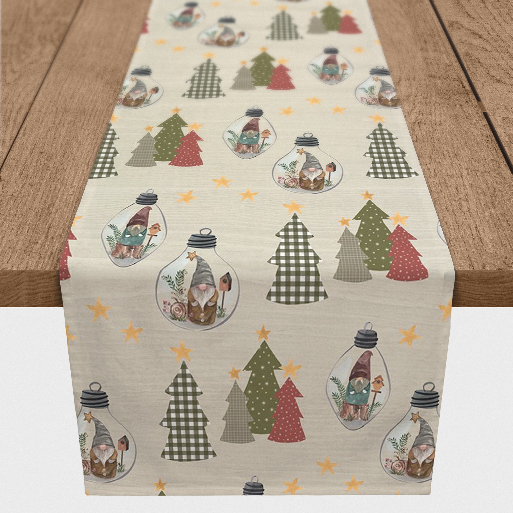 90" Cream Tree & Globe Pattern Cotton Twill Runner
