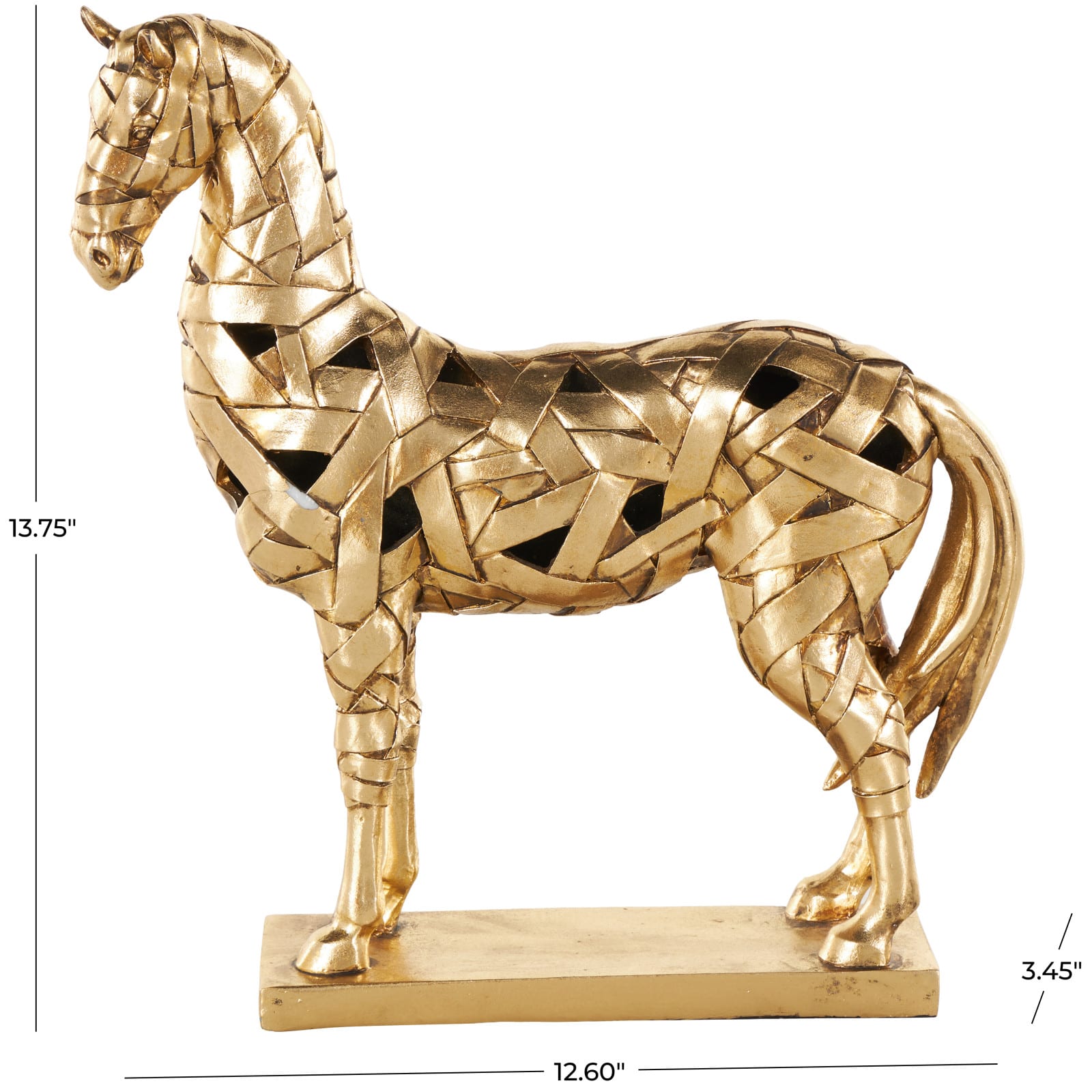 13.75" Gold Resin Wrapped Horse Sculpture with Rectangular Base