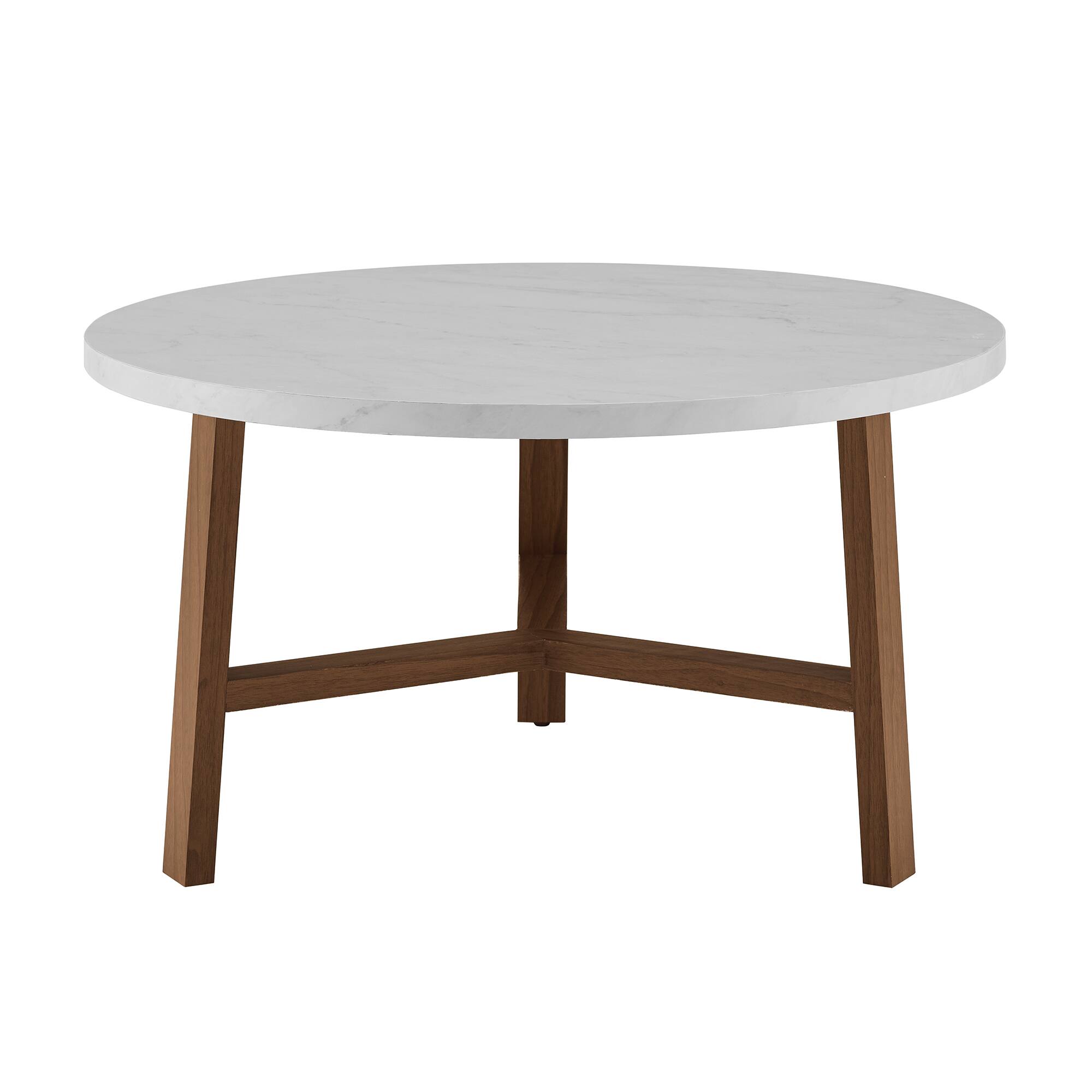 Faux White Marble & Acorn Mid-Century Modern Round Coffee Table