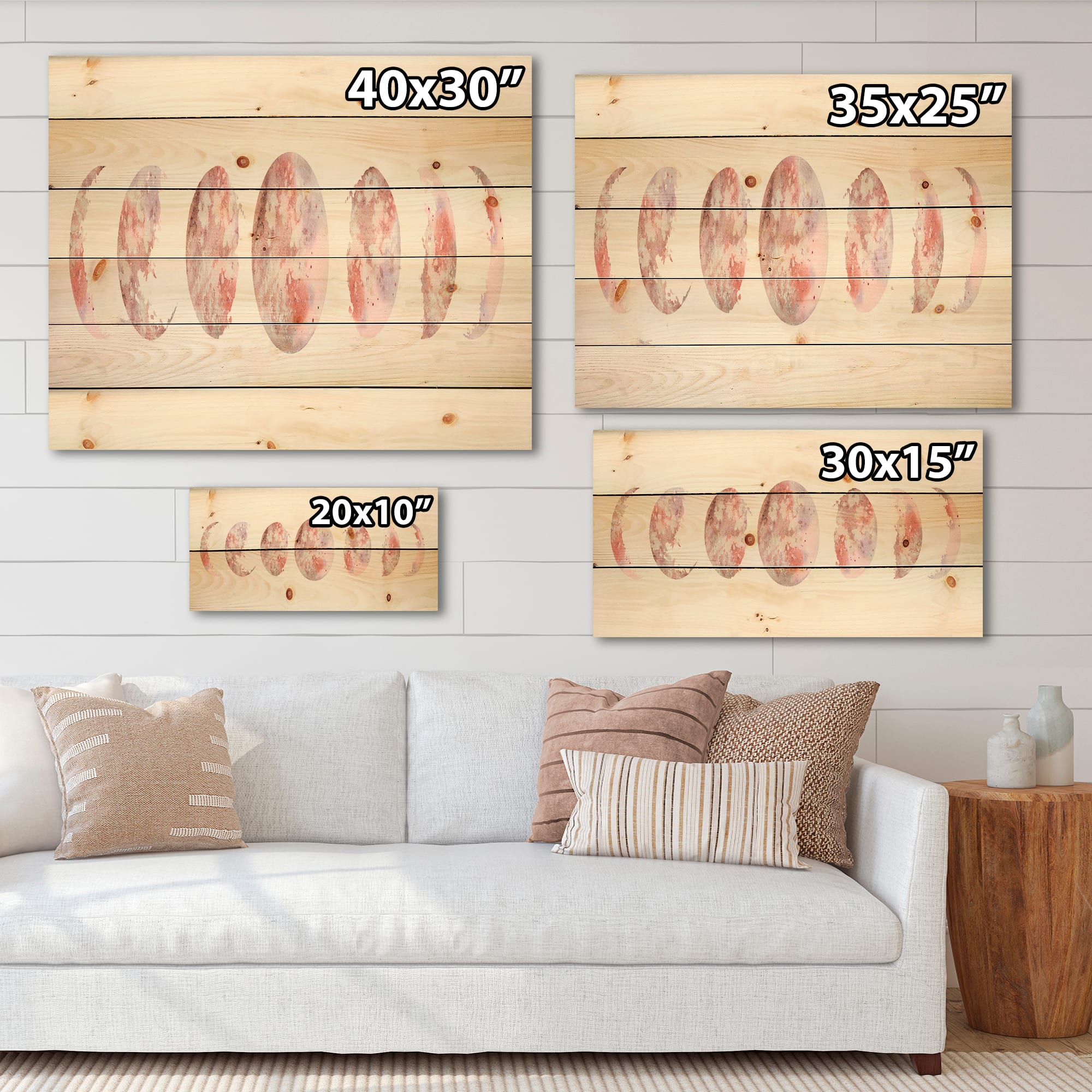 Designart - Moon Phases - Modern Print on Natural Pine Wood