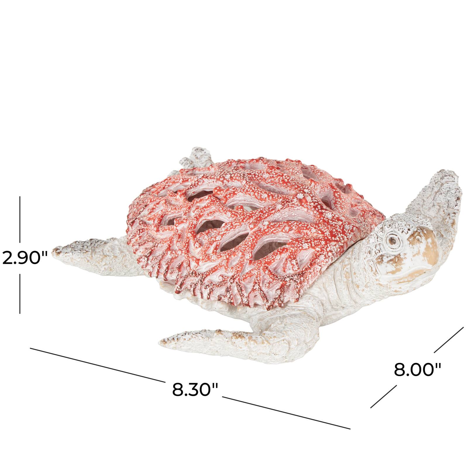 8.25" Red & White Polystone Sea Turtle Swimming with Textured Shell Decorative Sculpture