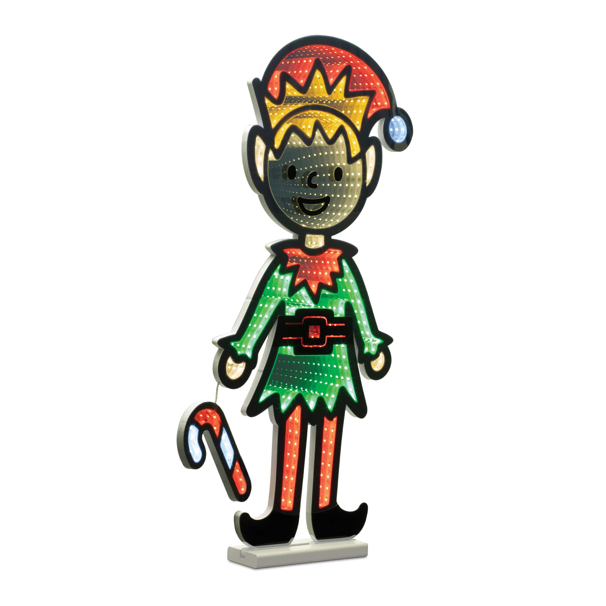 94333DS 29 in. Acrylic UL Plug Elf with Candy Cane Ekkolight, Green & Red
