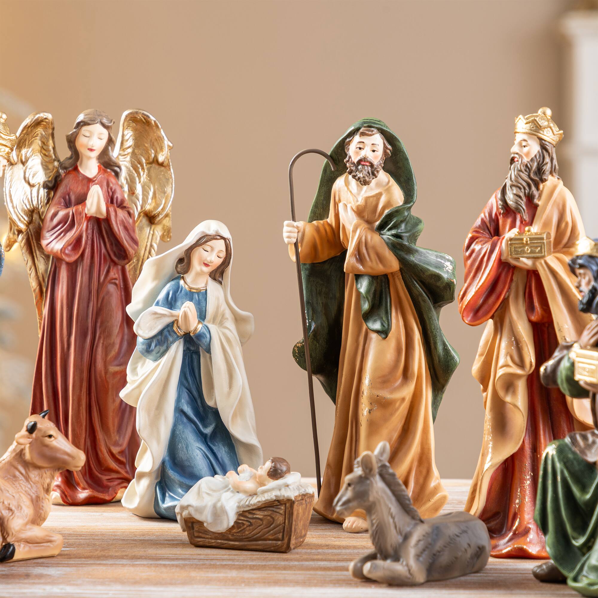 Glitzhome® 8" 10-Piece Christmas Nativity Figurine Set