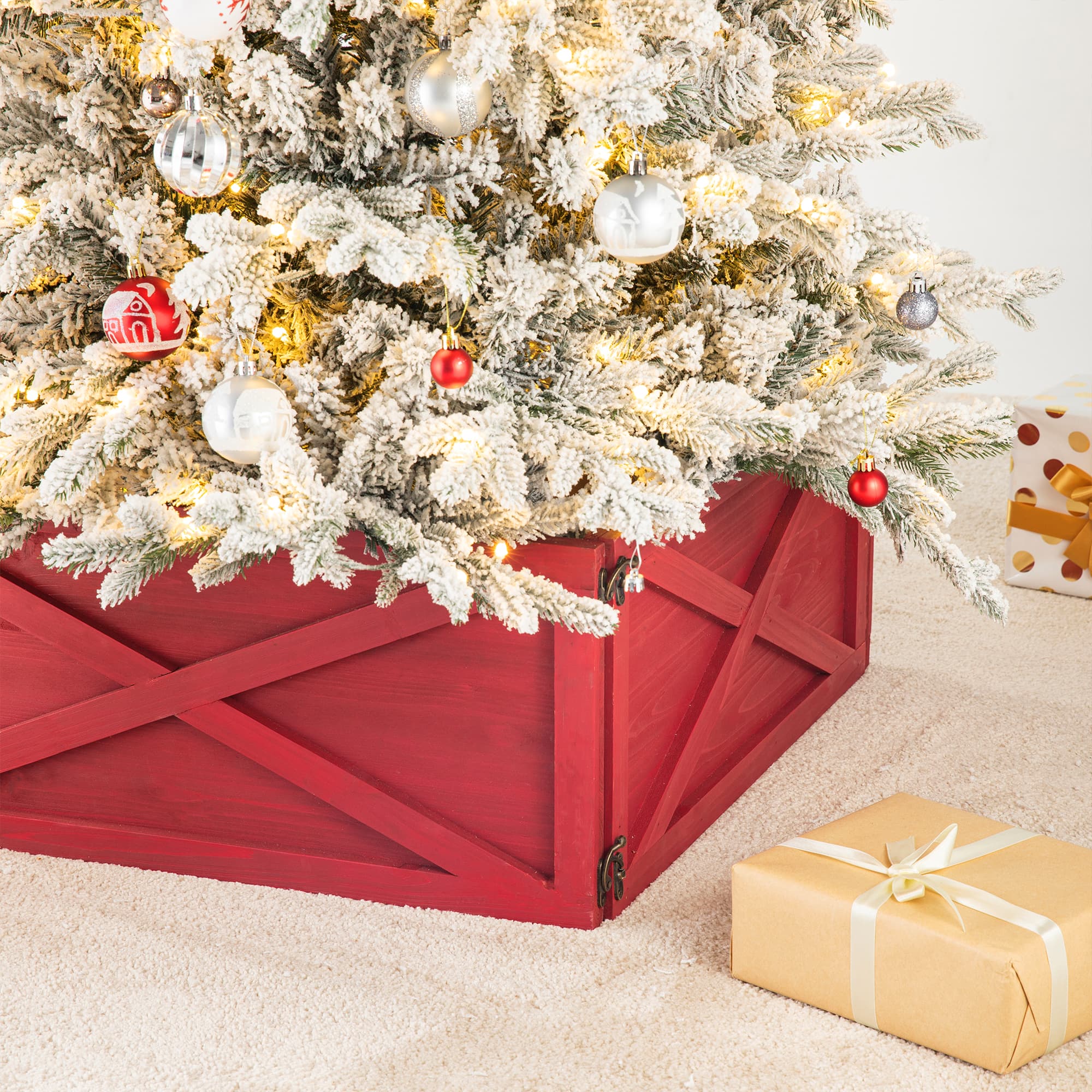 Glitzhome® 26" Red Wooden Tree Collar
