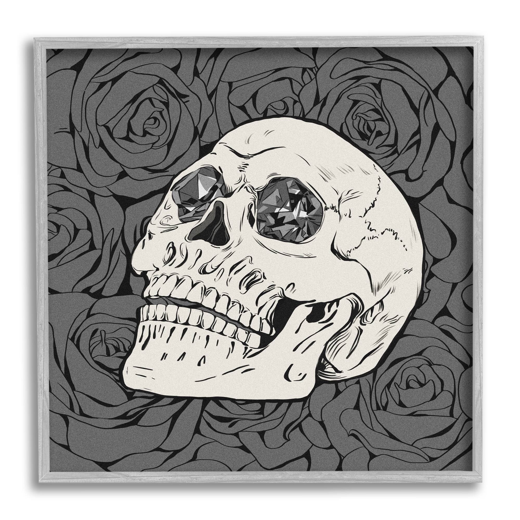 Stupell Industries Crystal Eyes Skull Goth Roses Framed Giclee Art