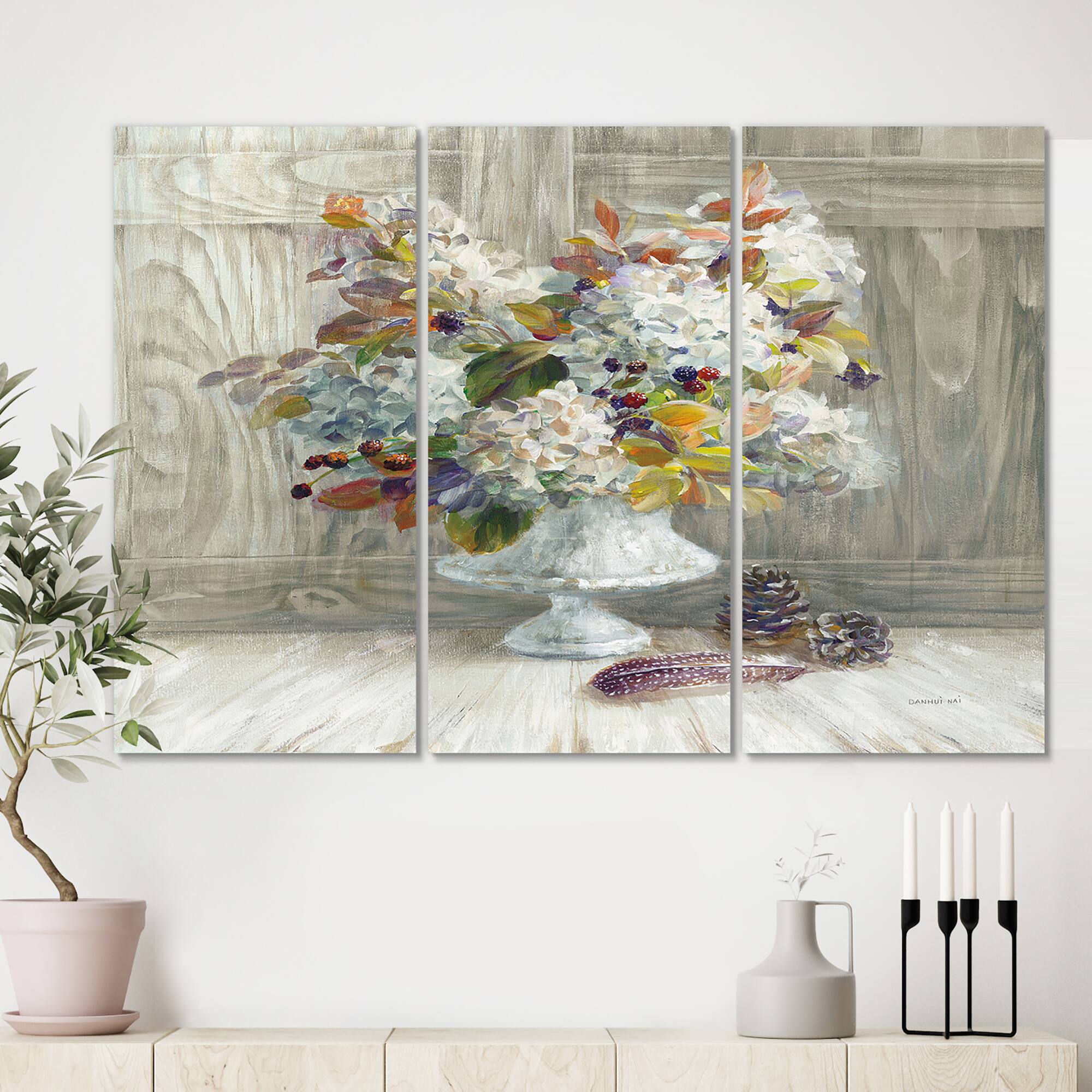 Designart - Rustic Florals White