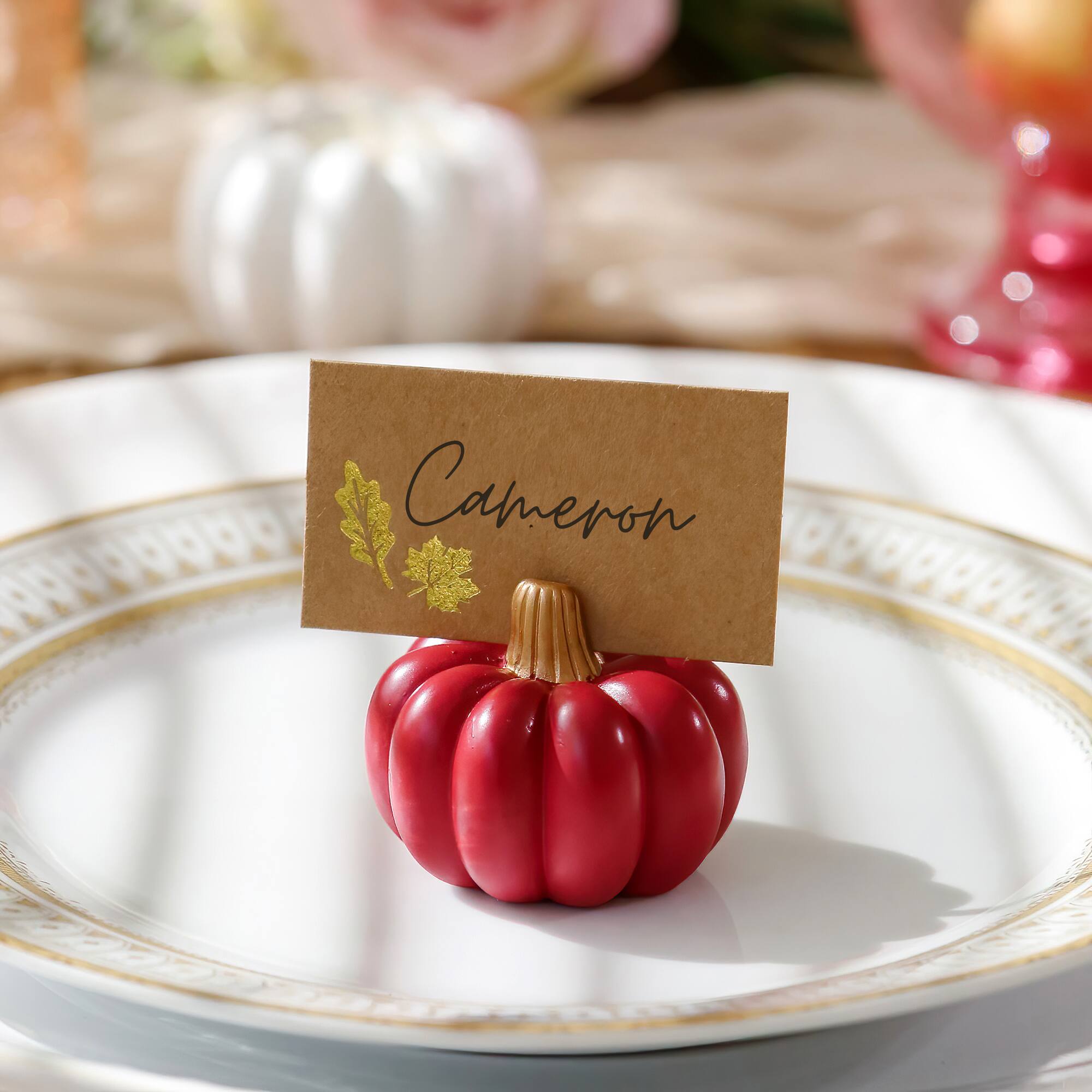 Kate Aspen Burgundy & Blush Pink Pumpkin Place Card Holder 6 ct.