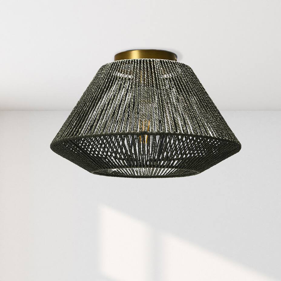 Hello Honey® 14" Gray Flush Mount Ceiling Light with Woven Paper Rope Shade