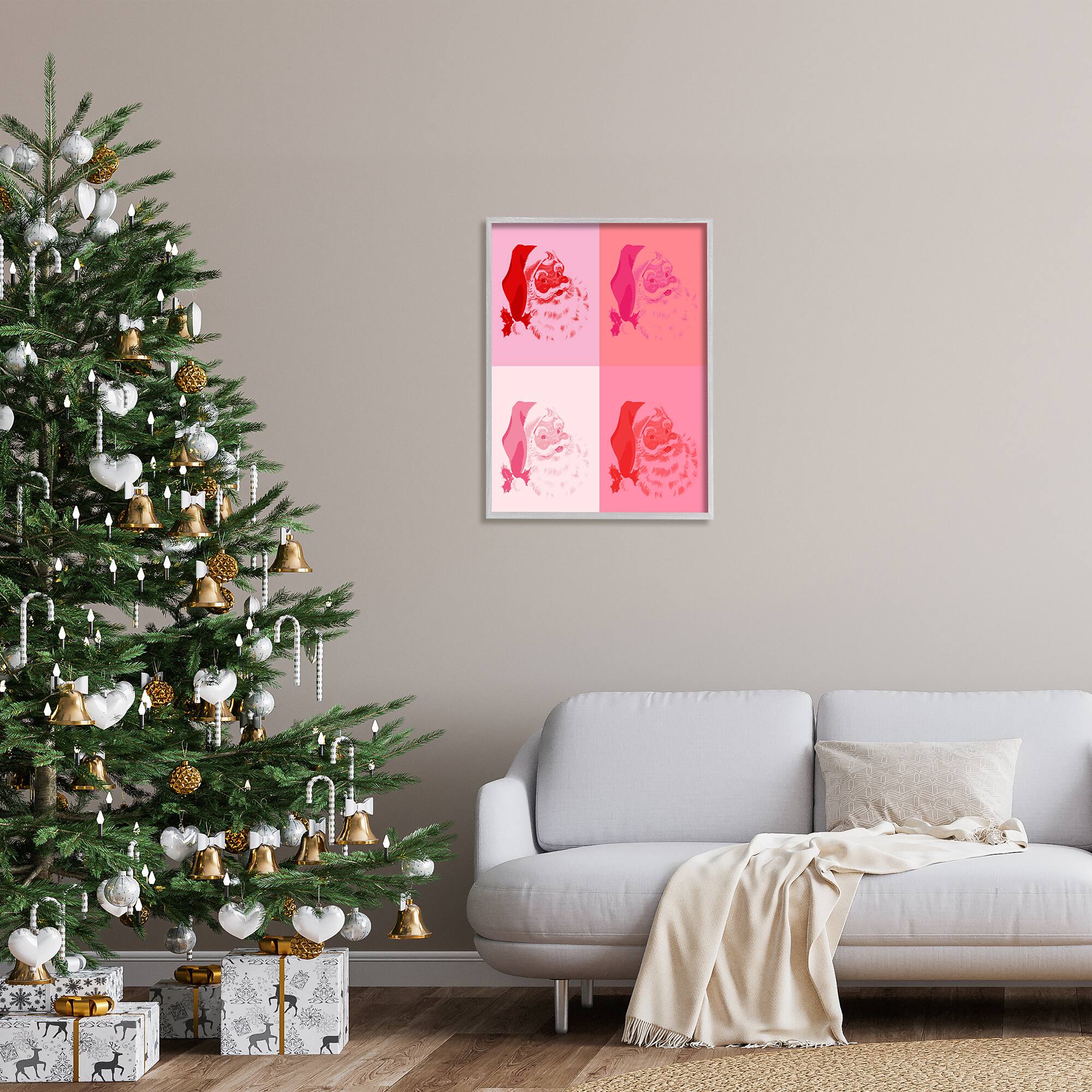 Stupell Industries Pop Style Pink Santa Claus Framed Giclee Art