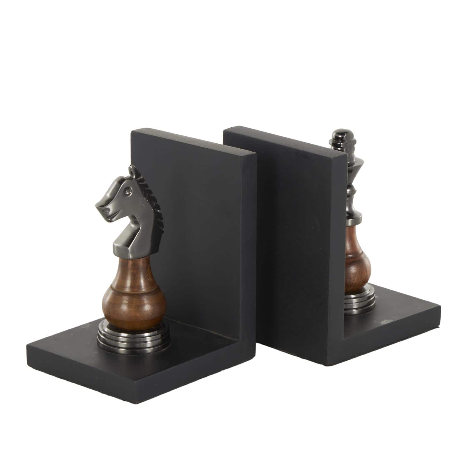 Decorative Dark Brown & Silver Chess Bookend Set