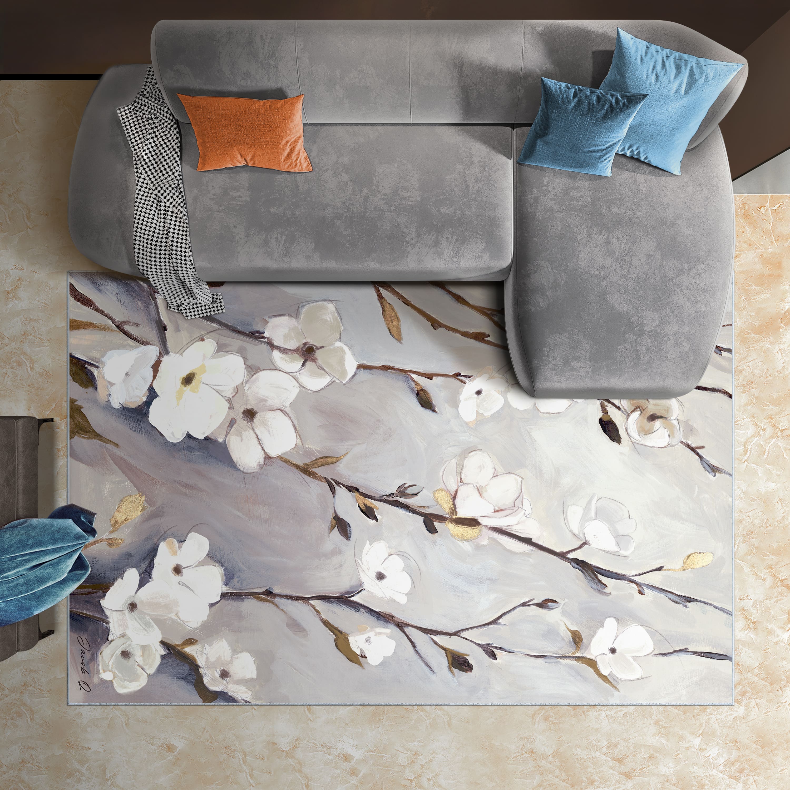 Empire Art Direct 5ft. x 7.5ft. Blossoming Up II B Washable Flowers Area Rug