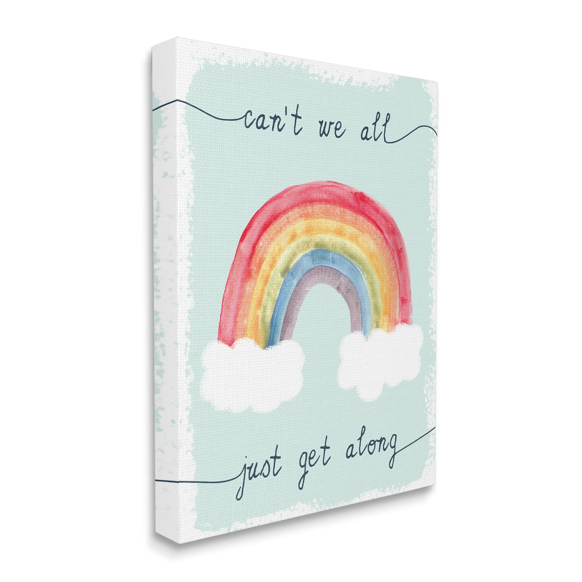 Stupell Industries Can't We All Get Along Quote Rainbow Clouds Canvas Wall Art