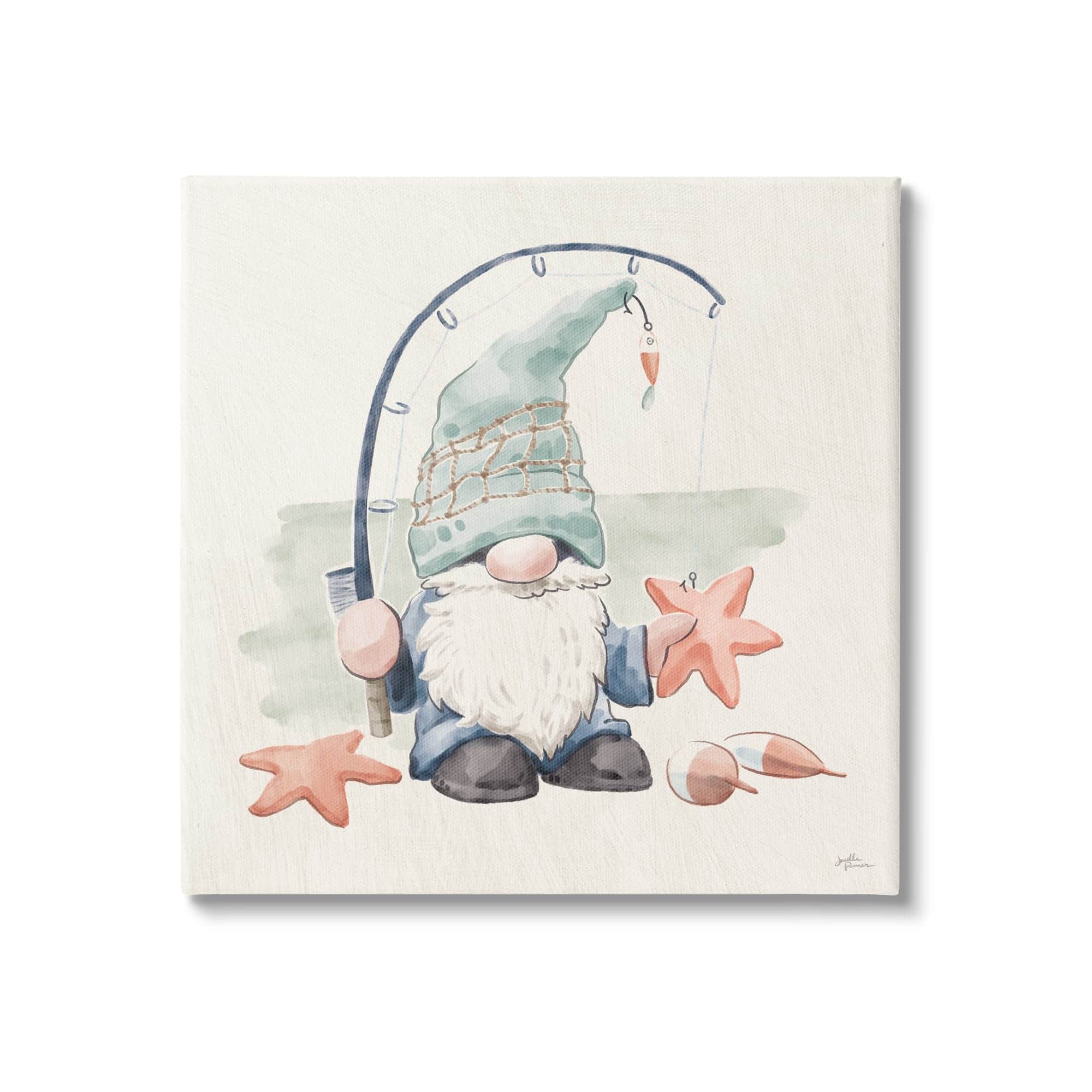 Stupell Industries Summer Fisherman Gnome Holding Starfish Canvas Wall Art