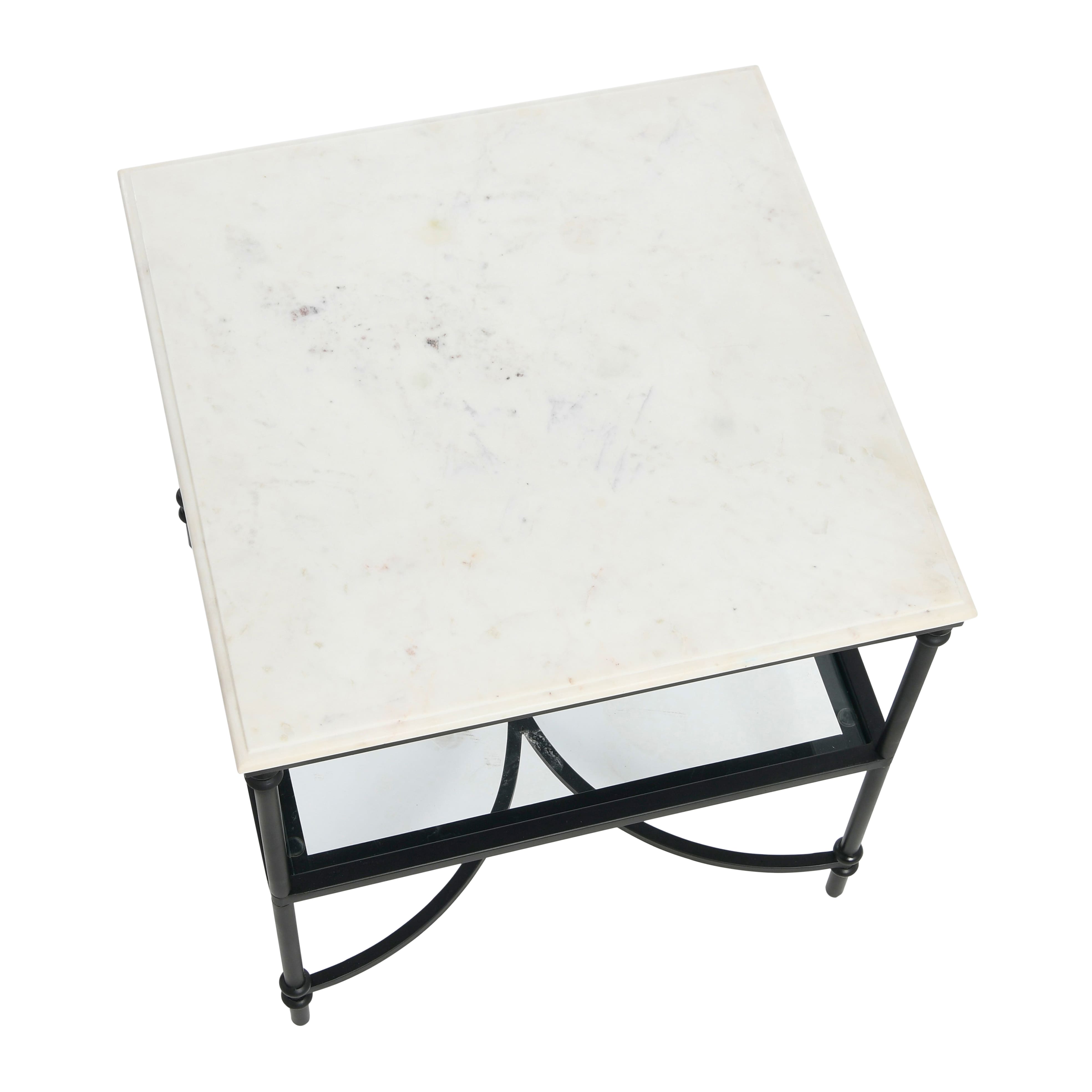 Hello Honey® 25" Libertine Genuine Marble and Metal End Table with Glass Storage Shelf