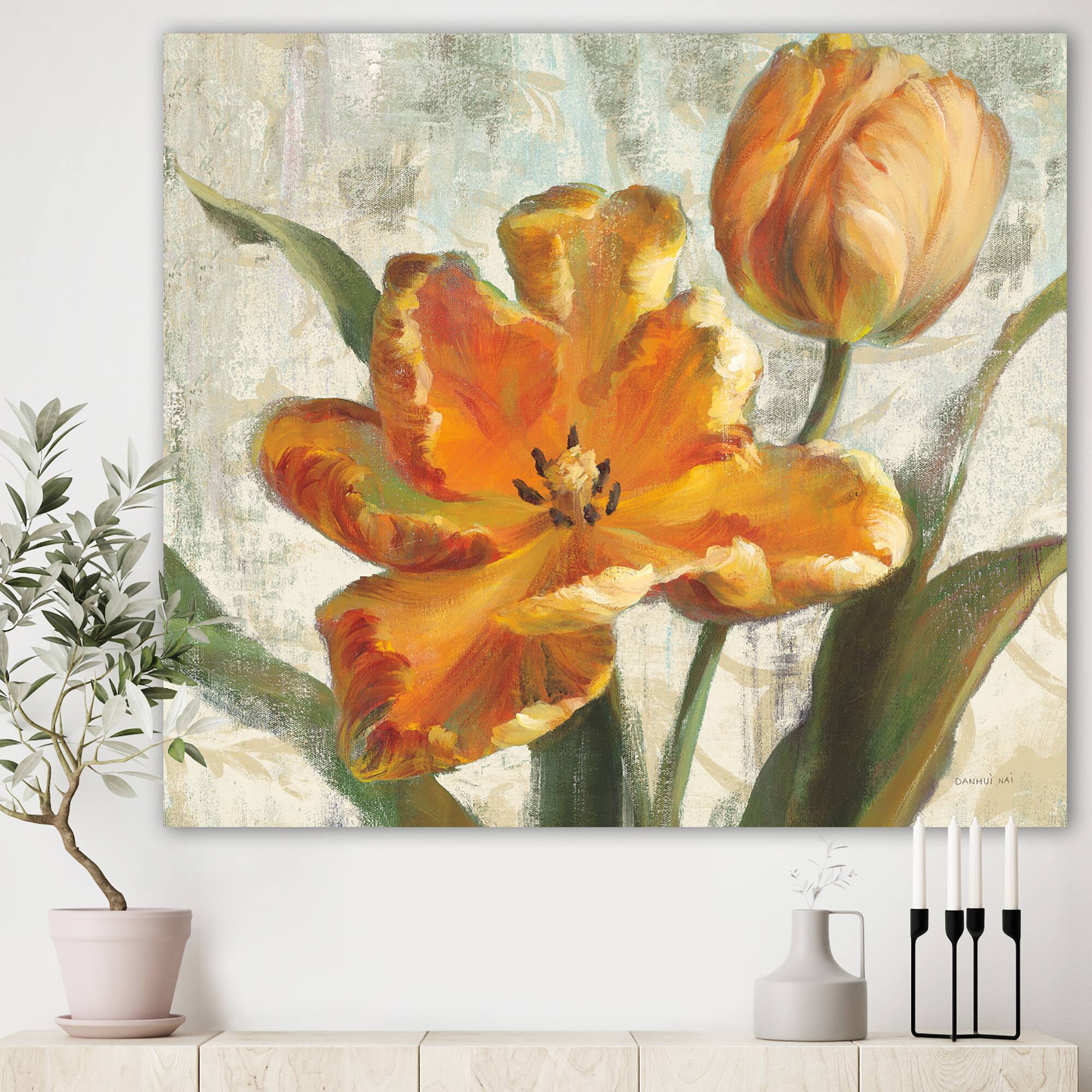 Designart - Parrot Tulips I on Ivory