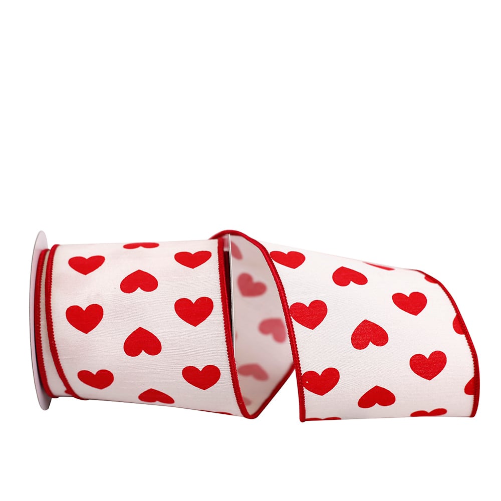 Reliant 4" x 5yd. Wired Dupioni Hearts Ribbon