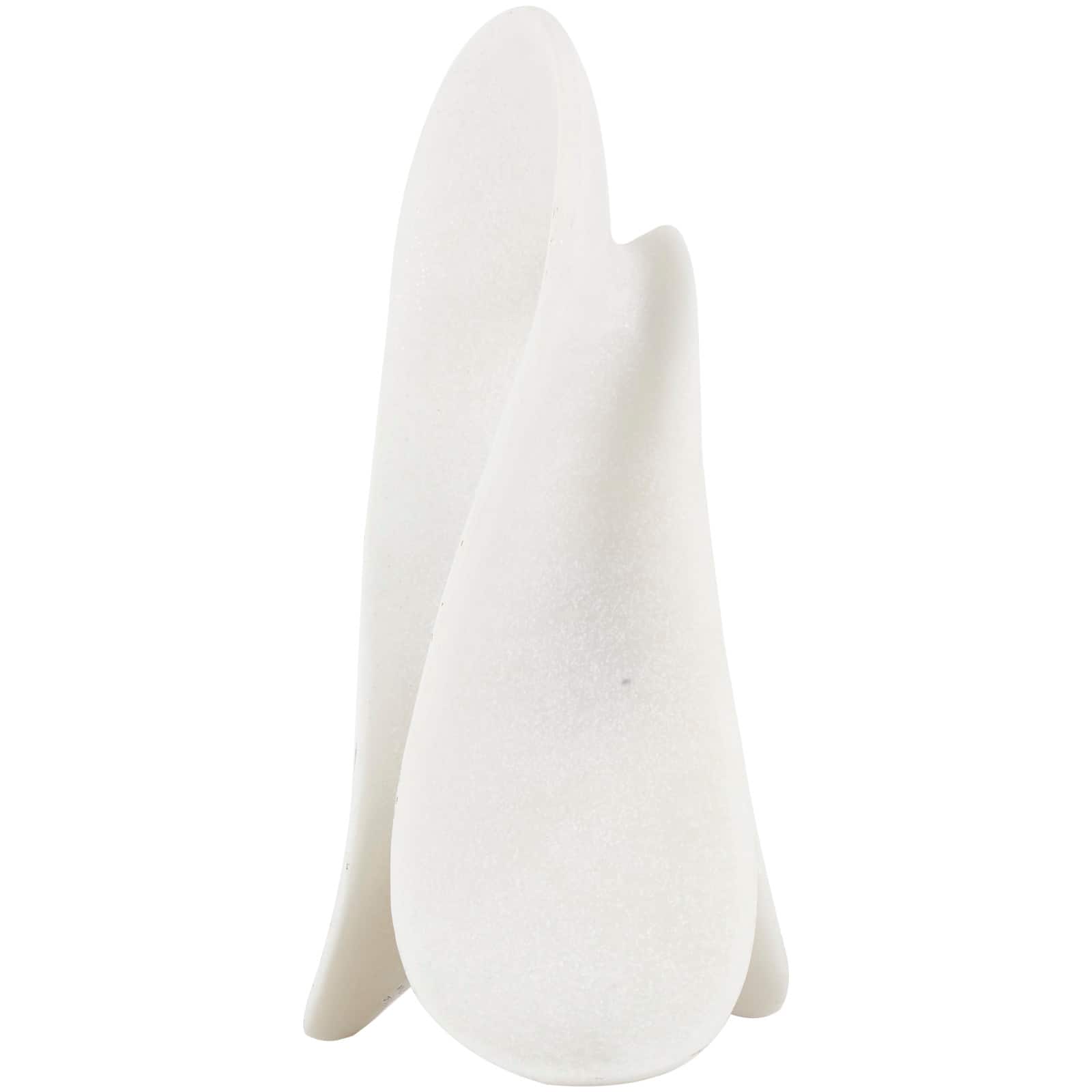 15.5" White Polystone Abstract Wavy Shaped Sculpture with Cutouts and Speckled Texturing