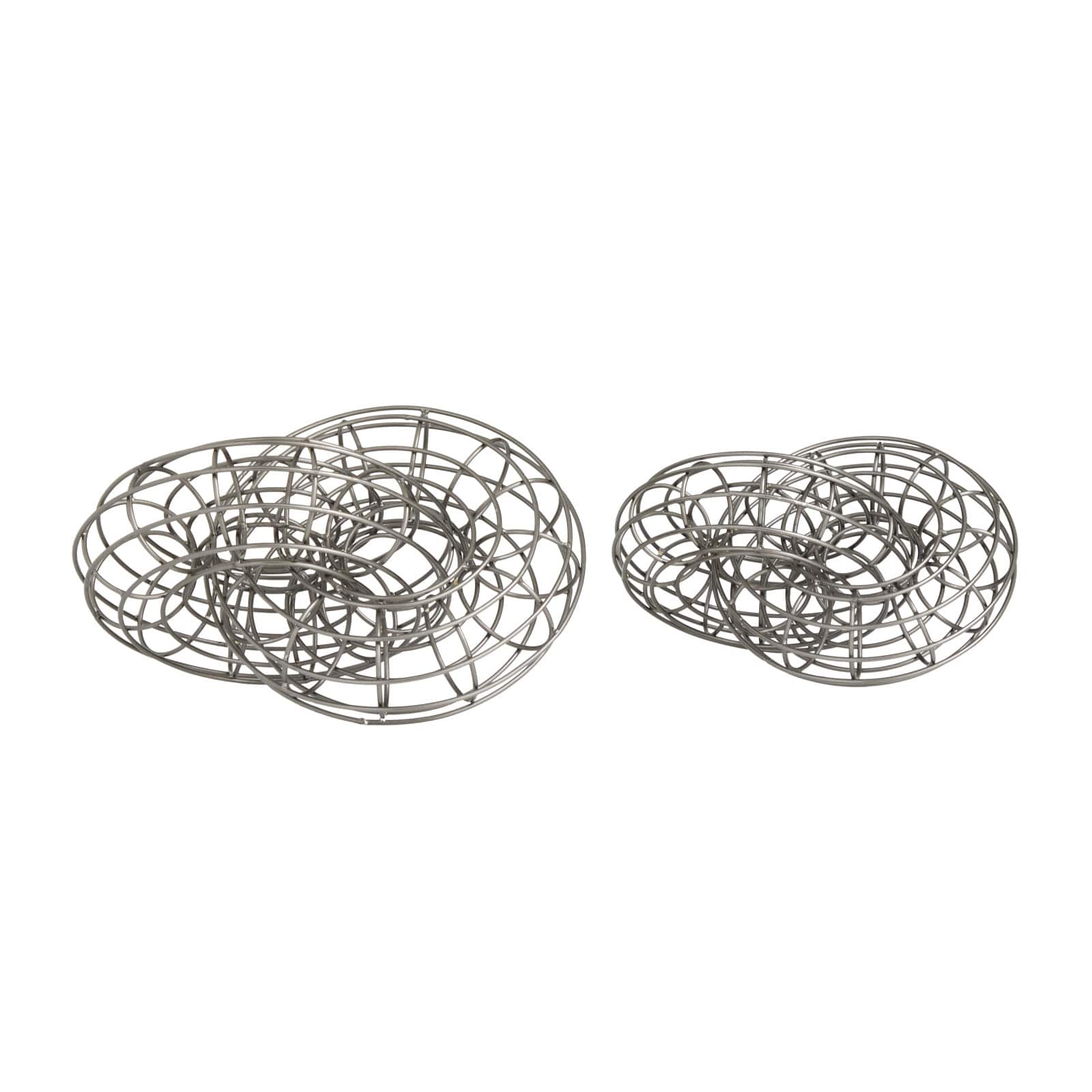 Set of 2 Grey Metal Contemporary Sculptures, 7" x 8" x 9"