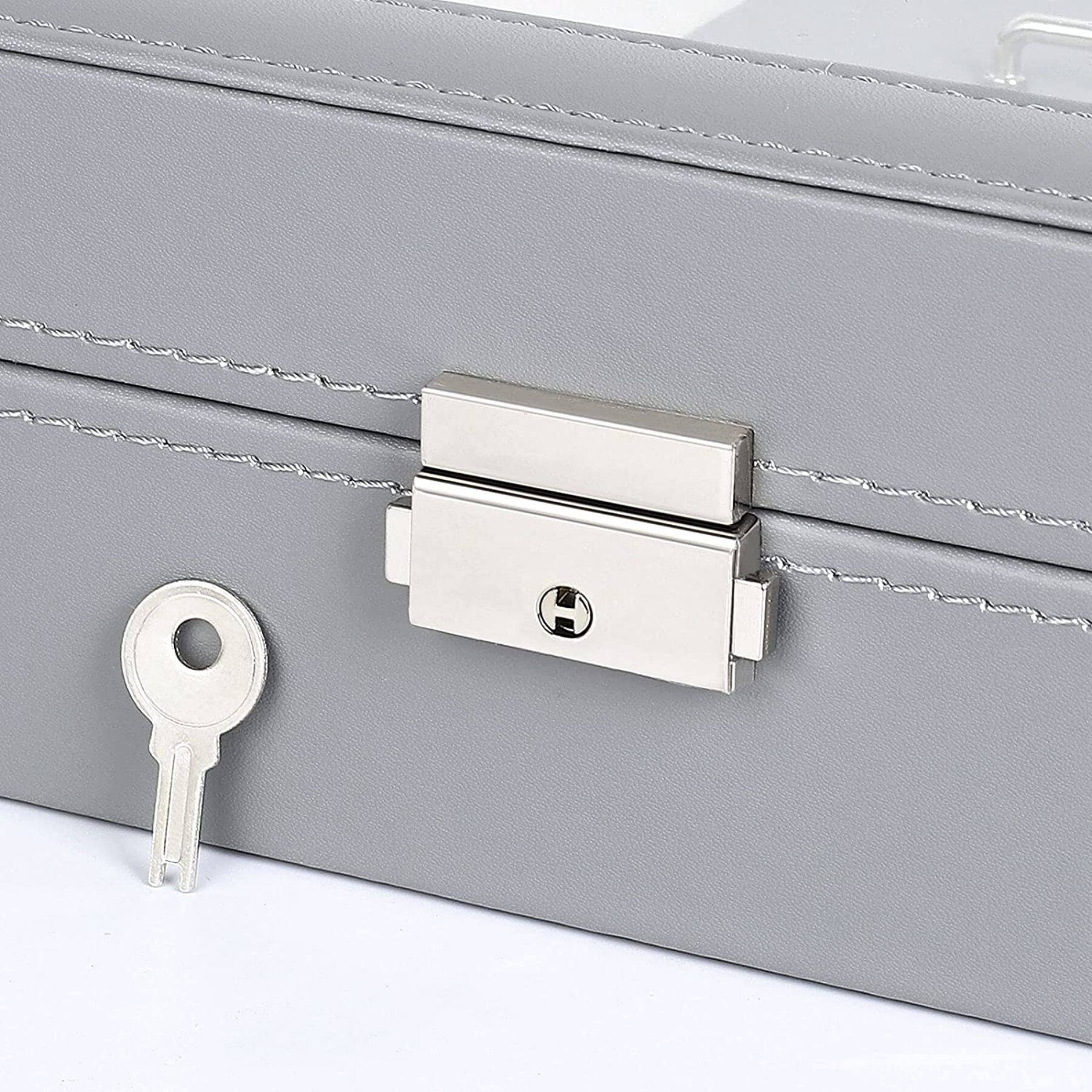NEX™ 12" 8-Slot Lockable Artificial Leather Watch Case Organizer