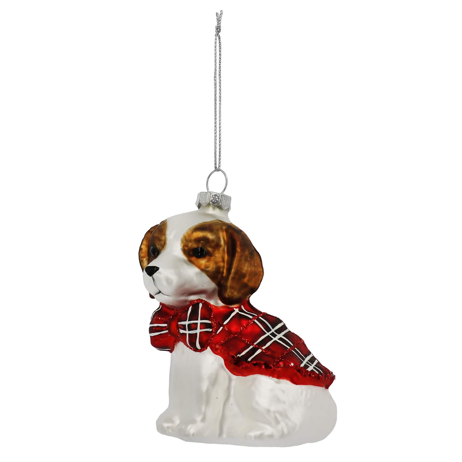 3.75" Dog with Plaid Bow Glass Ornament by Ashland®