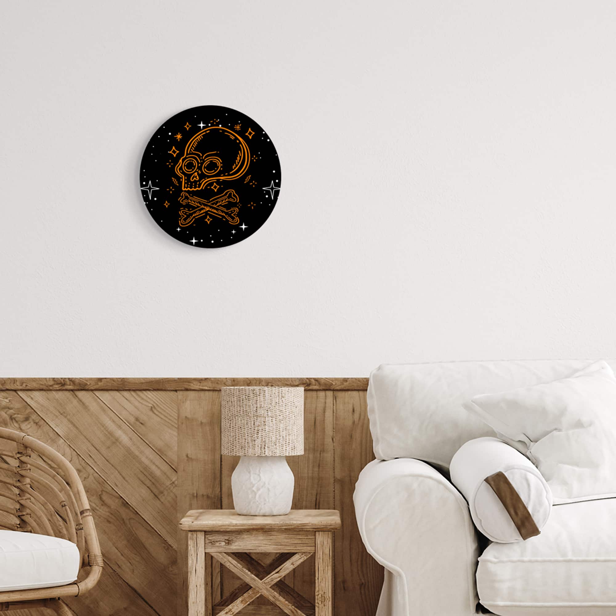 Stupell Industries Orange Skull Crossbones Halloween Wall Plaque Art