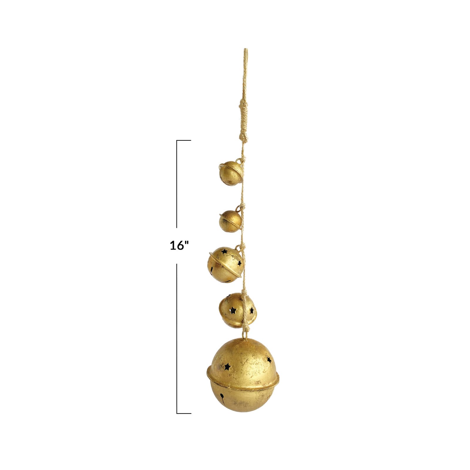 Hello Honey® 16" Antique Gold Hanging Metal Bells with Star Cutouts