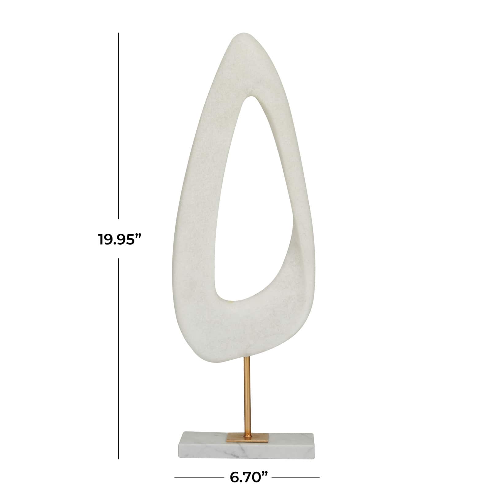 20" White Polystone Cut-Out Abstract Sculpture with Marble Stand