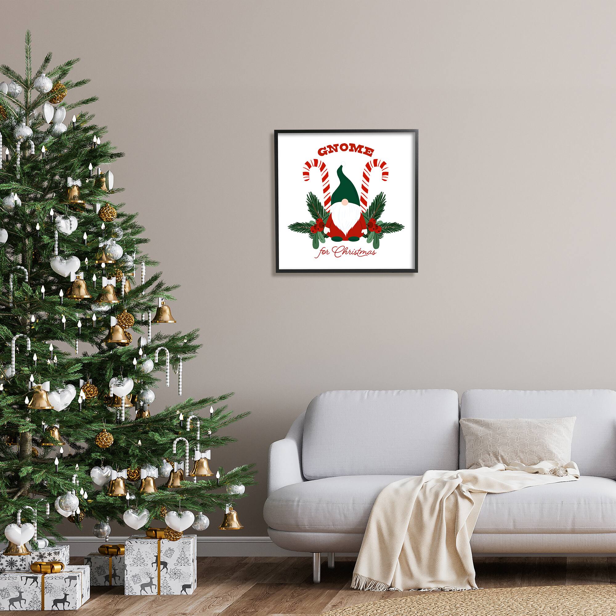 Stupell Industries Gnome For Christmas Candy Canes Framed Giclee Art